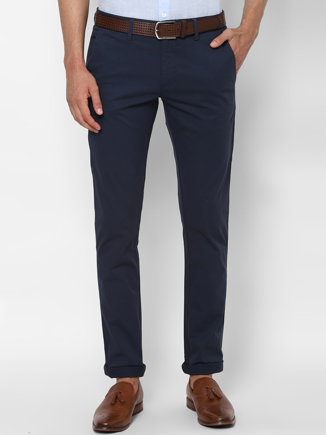 

Allen Solly Men Navy Blue Solid Regular Trousers