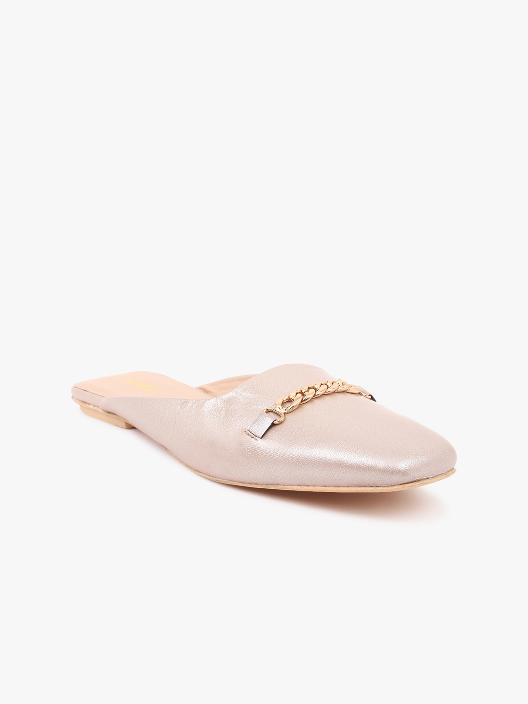 

KLASE Women Nude-Coloured Solid Leather Mules with Embellished Detail