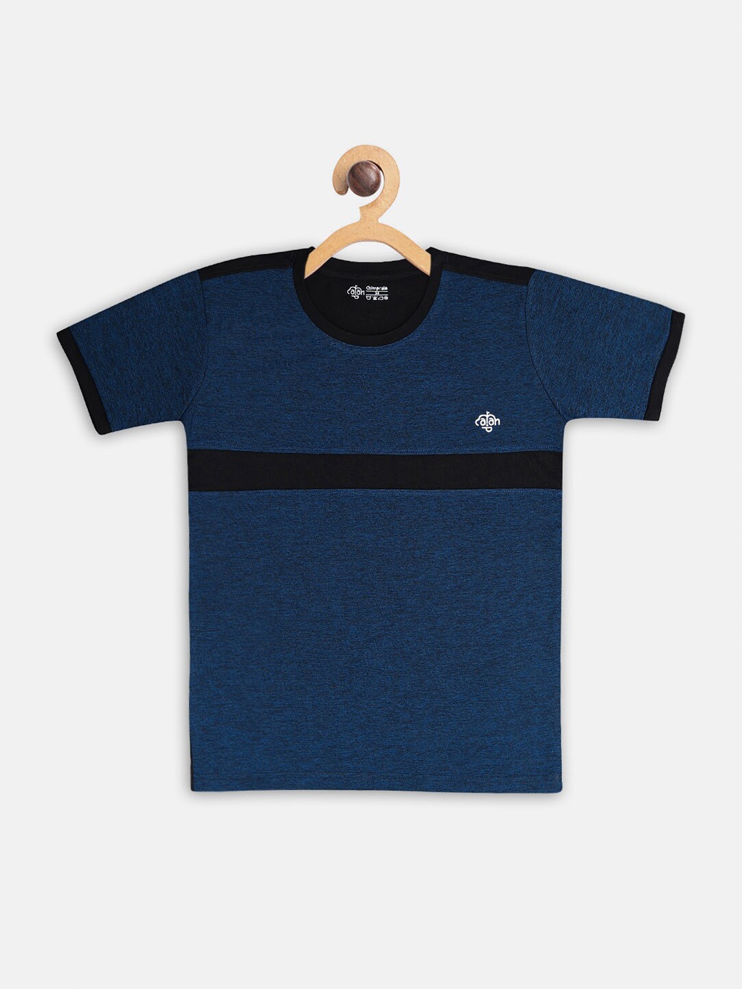 

CHIMPRALA Boys Navy Blue & Black Colourblocked Training or Gym T-shirt