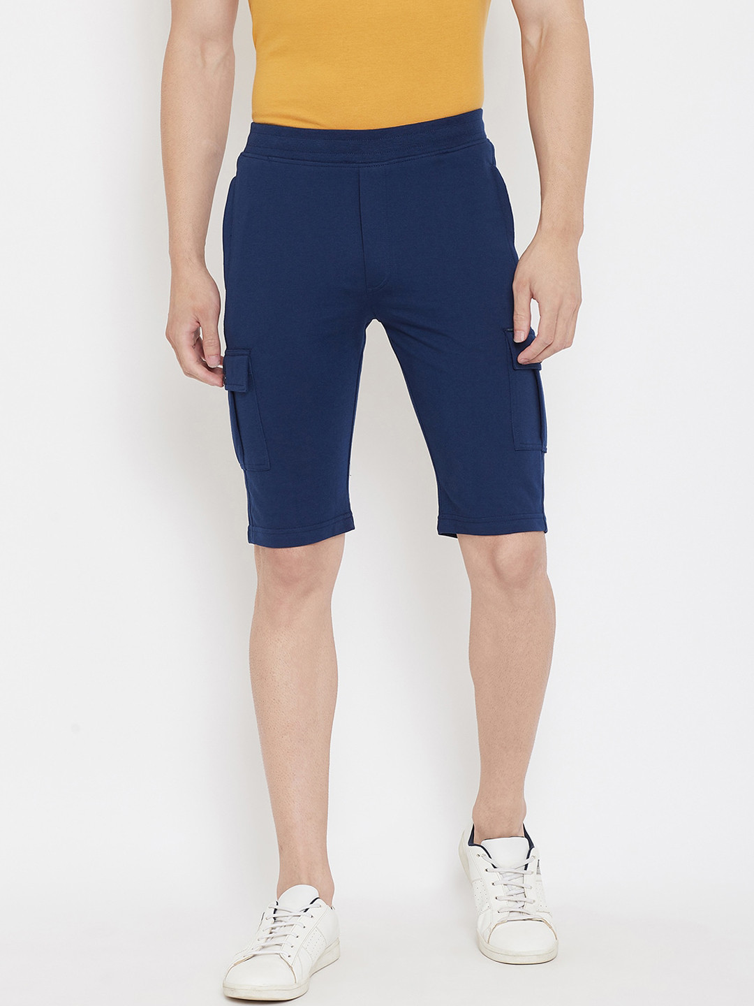 

Okane Men Navy Blue Solid Regular Fit Sports Shorts