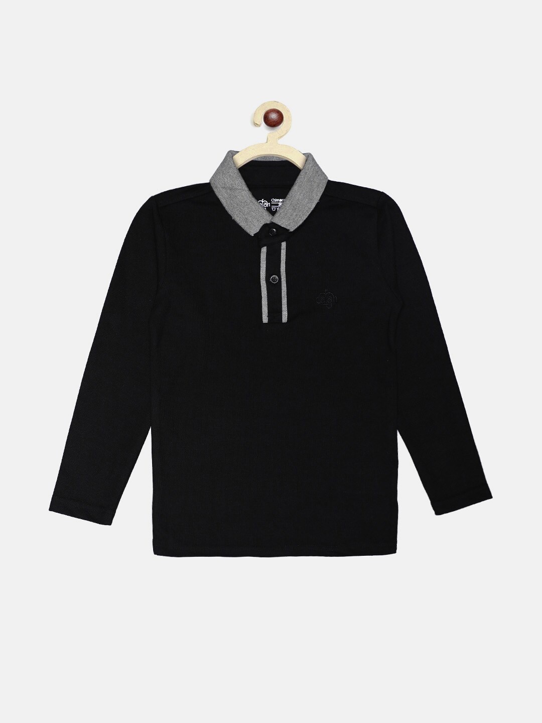 

CHIMPRALA Boys Black Polo Collar T-shirt