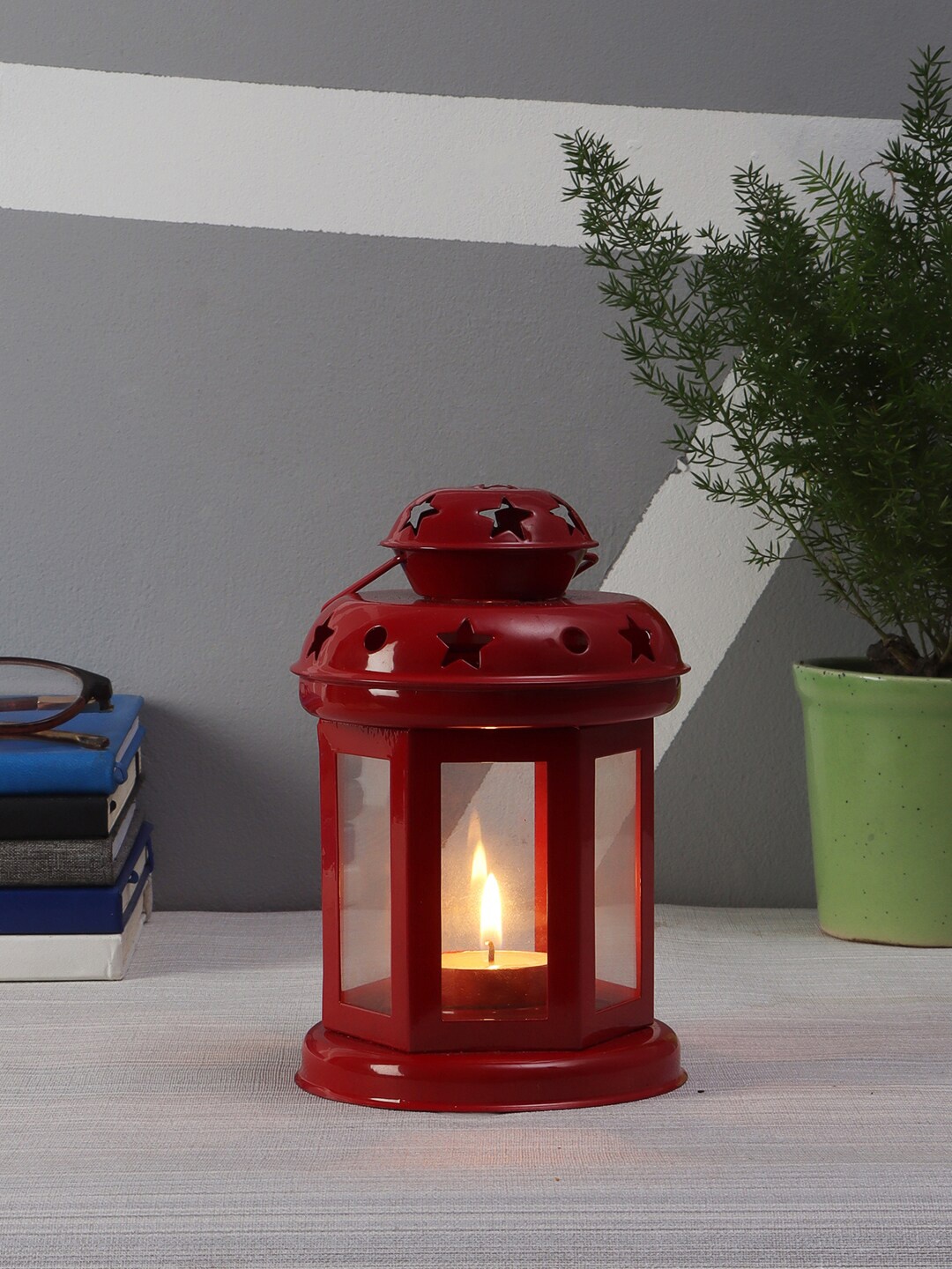 EXIM DECOR Red Solid Traditional Table Lantern