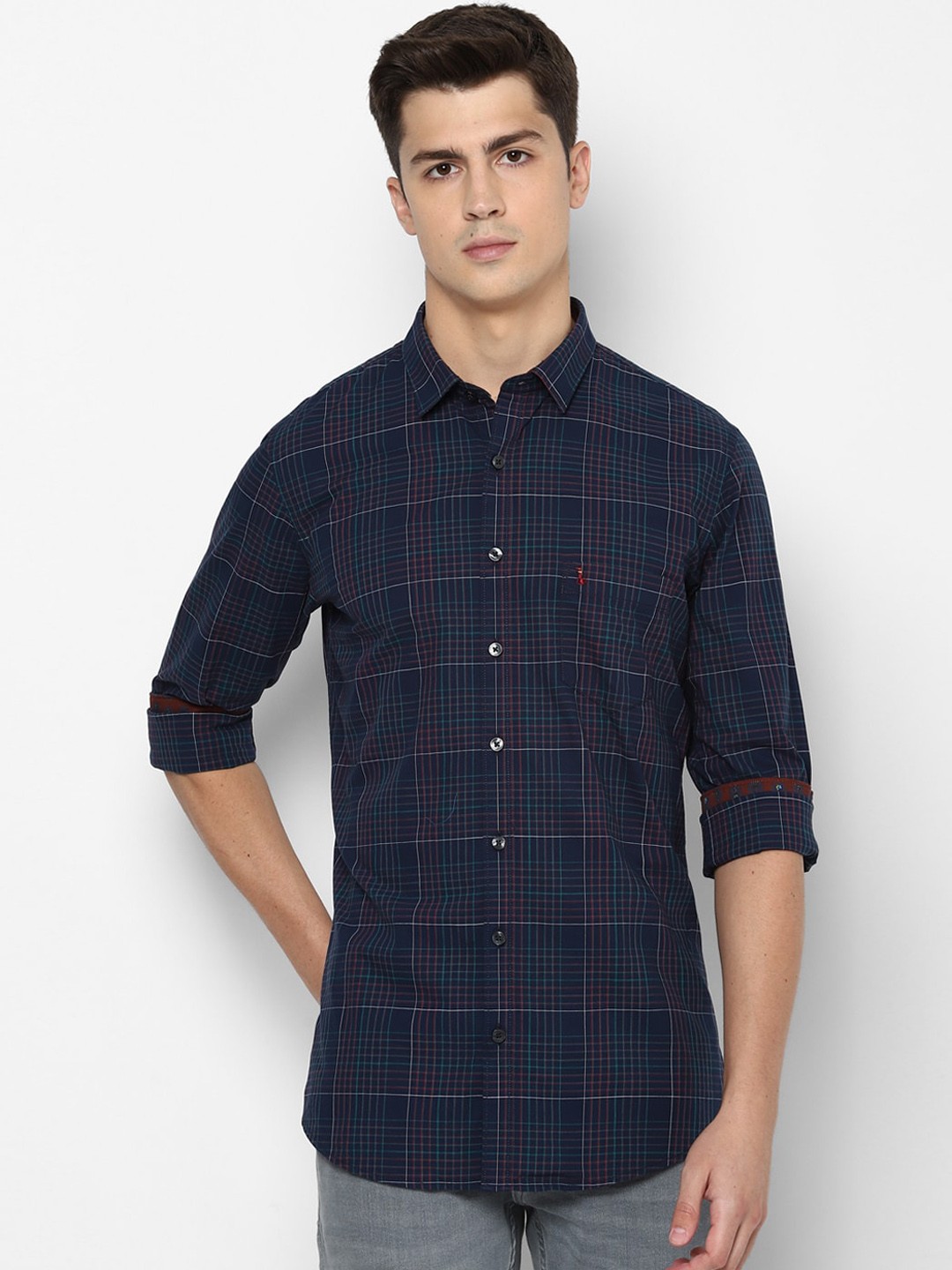 

SIMON CARTER LONDON Men Navy Blue & Red Checked Regular Fit Casual Shirt