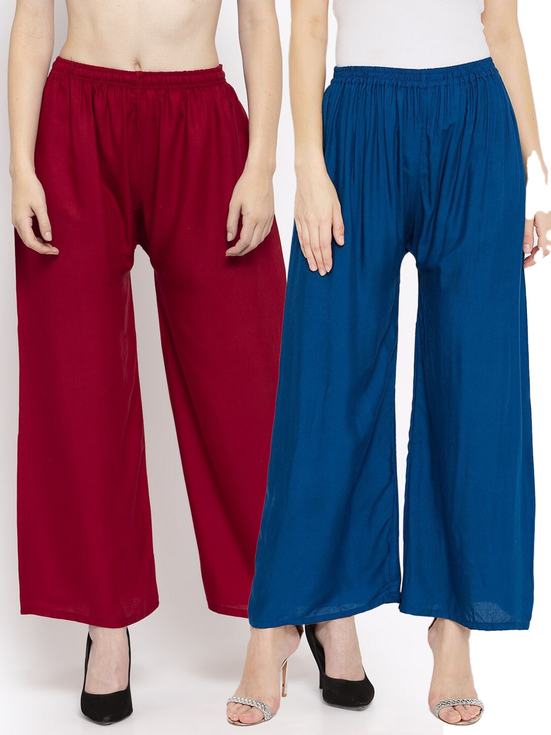 

Clora Creation Women Maroon & Blue Set Of 2 Palazzos