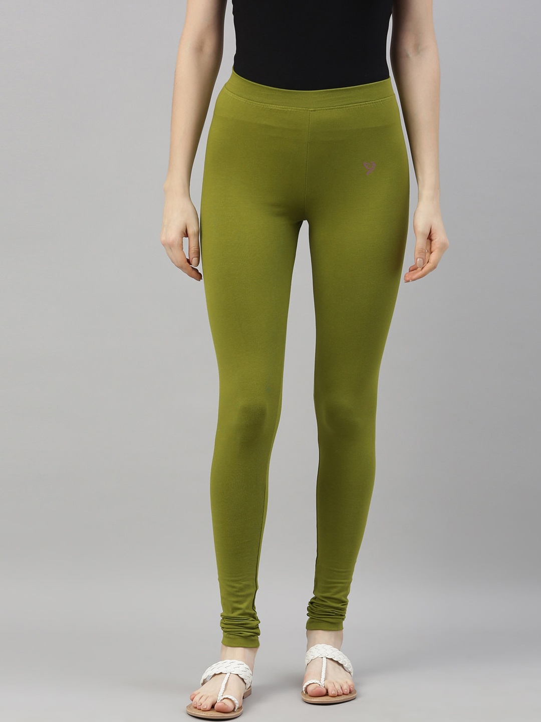 

TWIN BIRDS Women Olive Green Solid Churidar Length Leggings