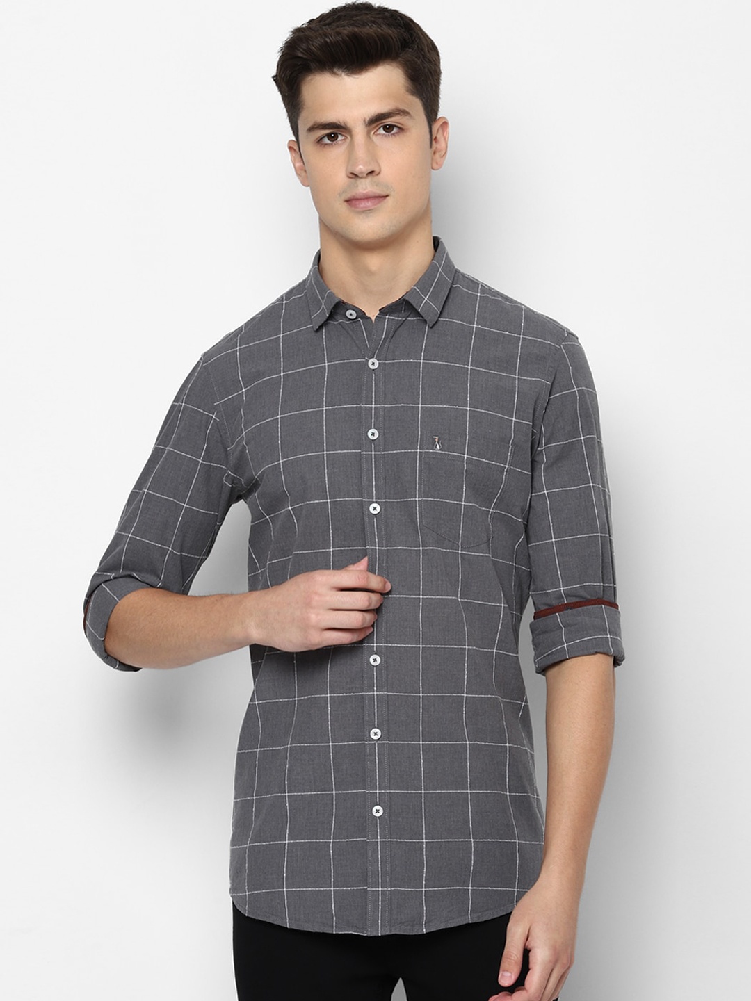 

SIMON CARTER LONDON Men Grey & White Checked Regular Fit Casual Shirt