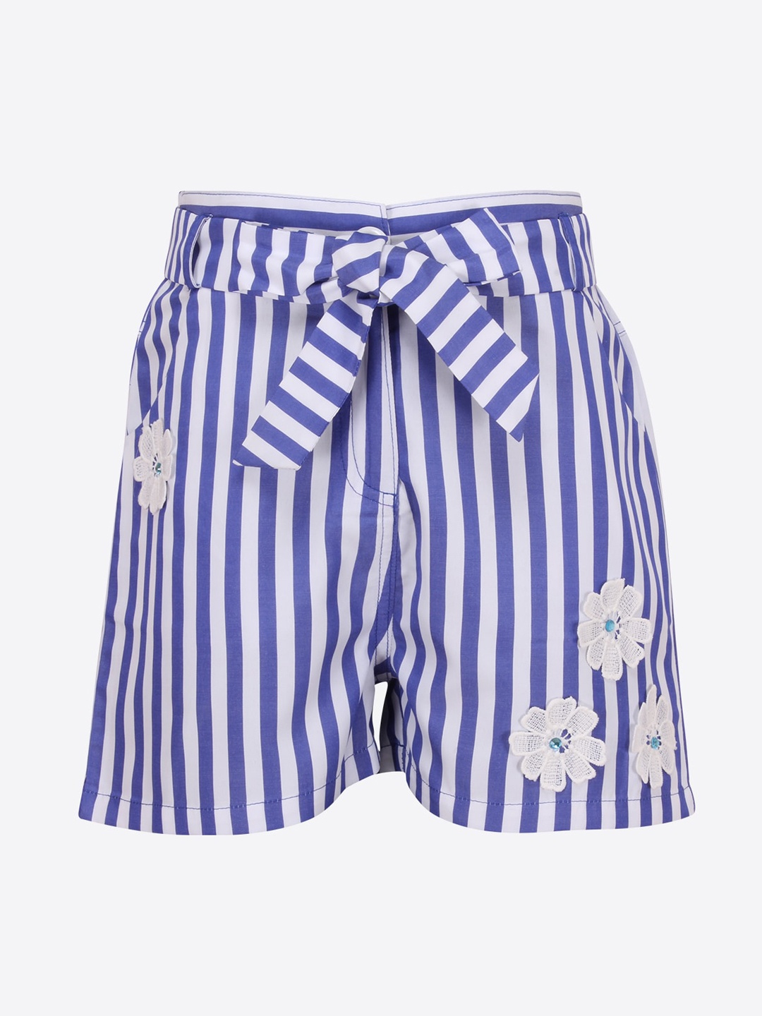 

CUTECUMBER Girls Blue Striped Mid-Rise Regular Shorts