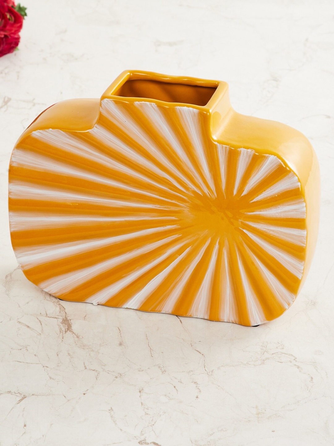 

Home Centre Mustard Yellow & White Splendid Jake Ceramic Vase
