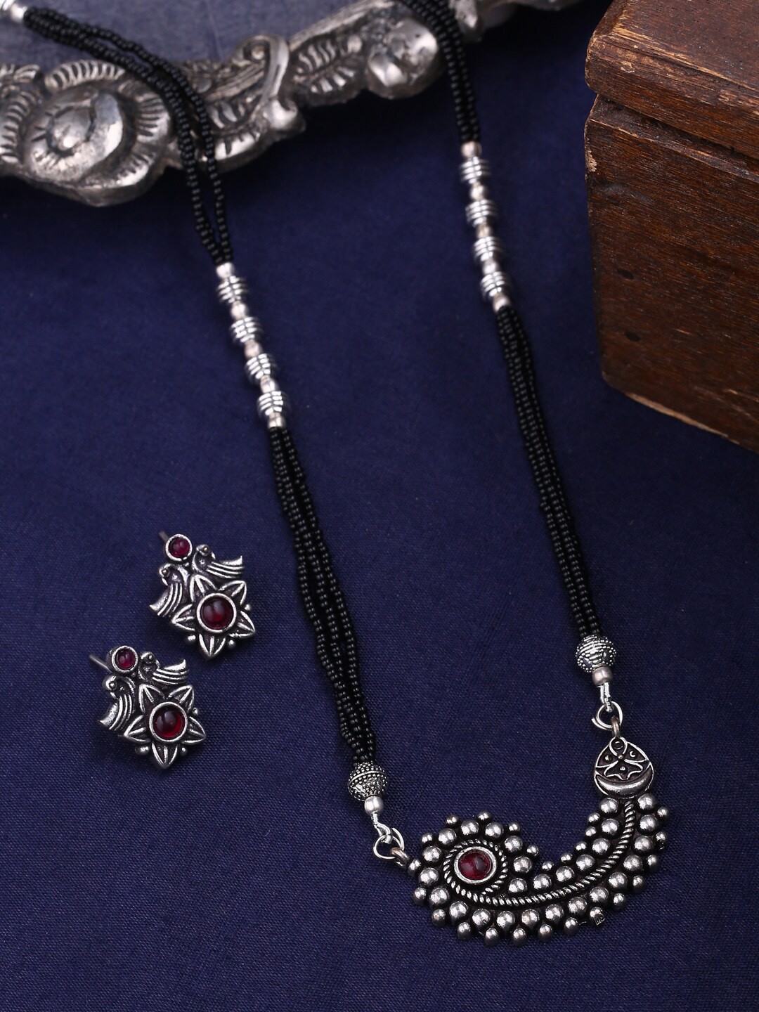 

Shoshaa Oxidised Silver-Plated & Black Beaded Jewellery Set