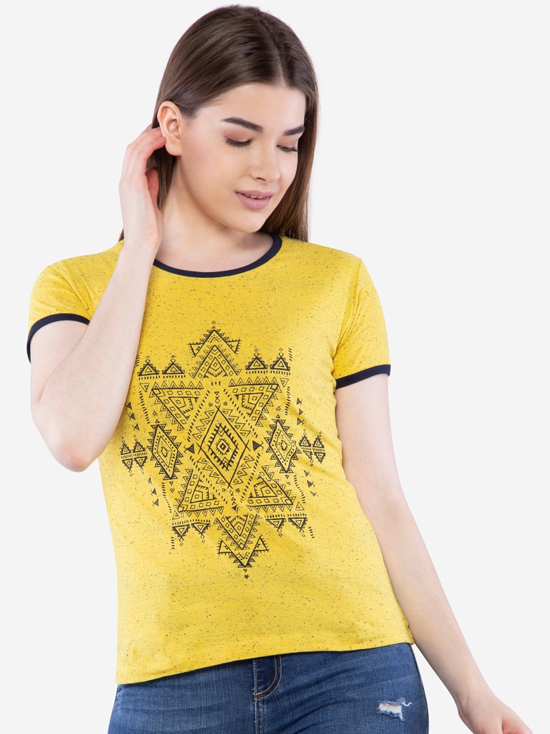 

NEVA Mustard Geometric Regular Top