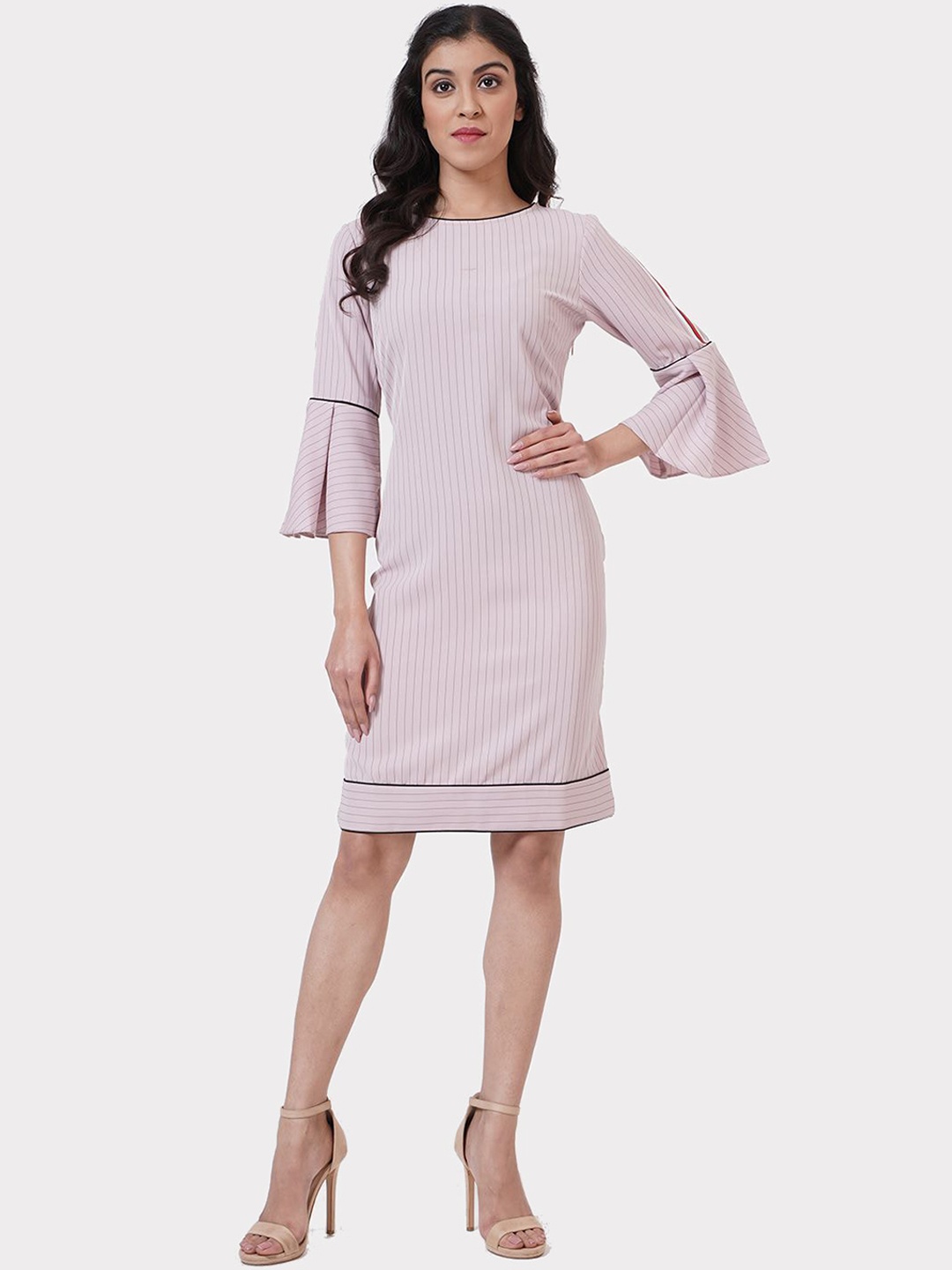 

SHECZZAR Pink Striped Sheath Dress