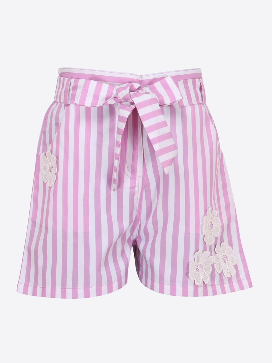 CUTECUMBER Girls Pink Striped Mid-Rise Regular Shorts