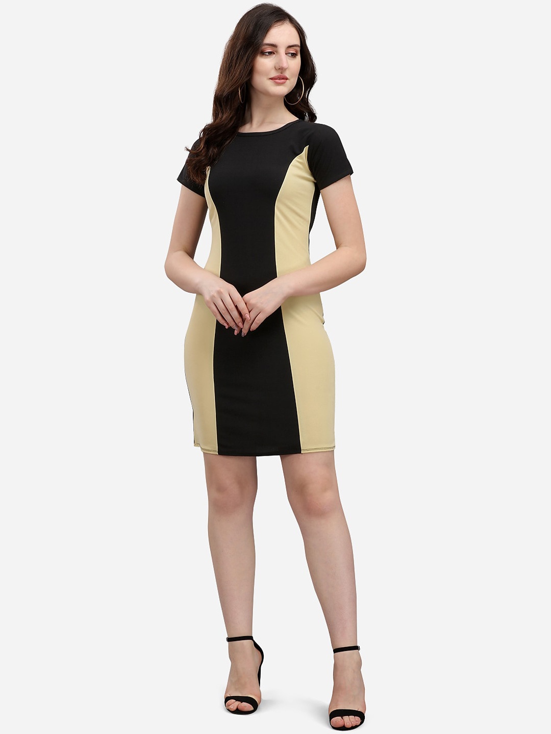 

PURVAJA Beige & Black Colourblocked Sheath Dress