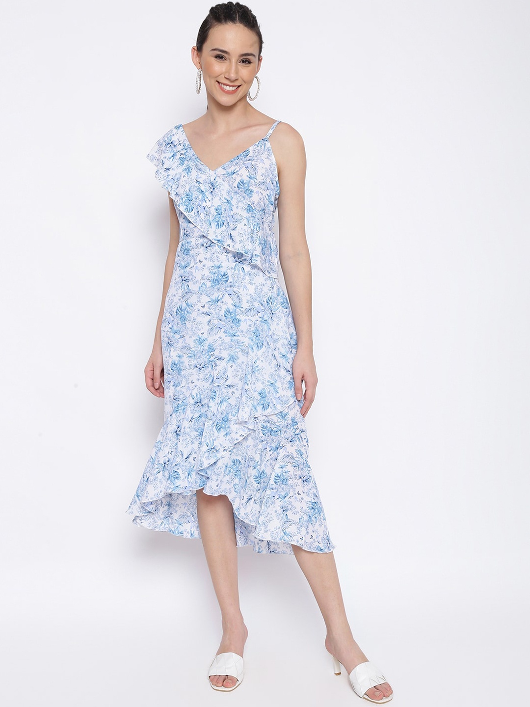 

MARC LOUIS White Floral Georgette Midi Dress