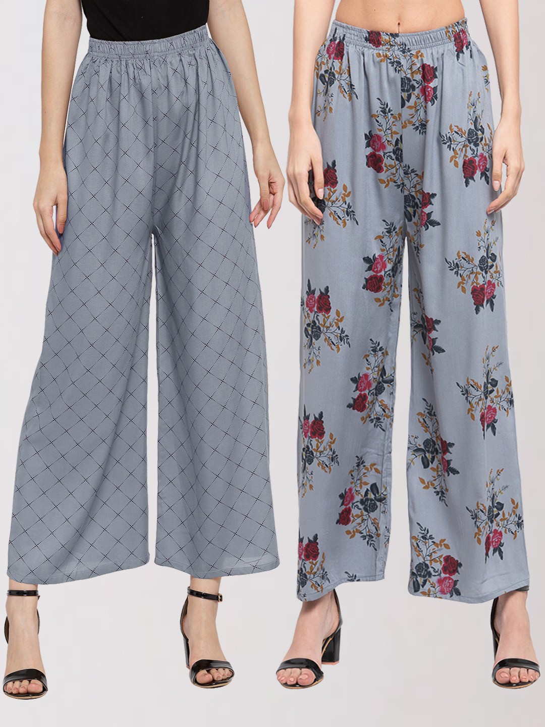 

KLOTTHE Women Grey Pack of 2 Floral Printed Palazzos