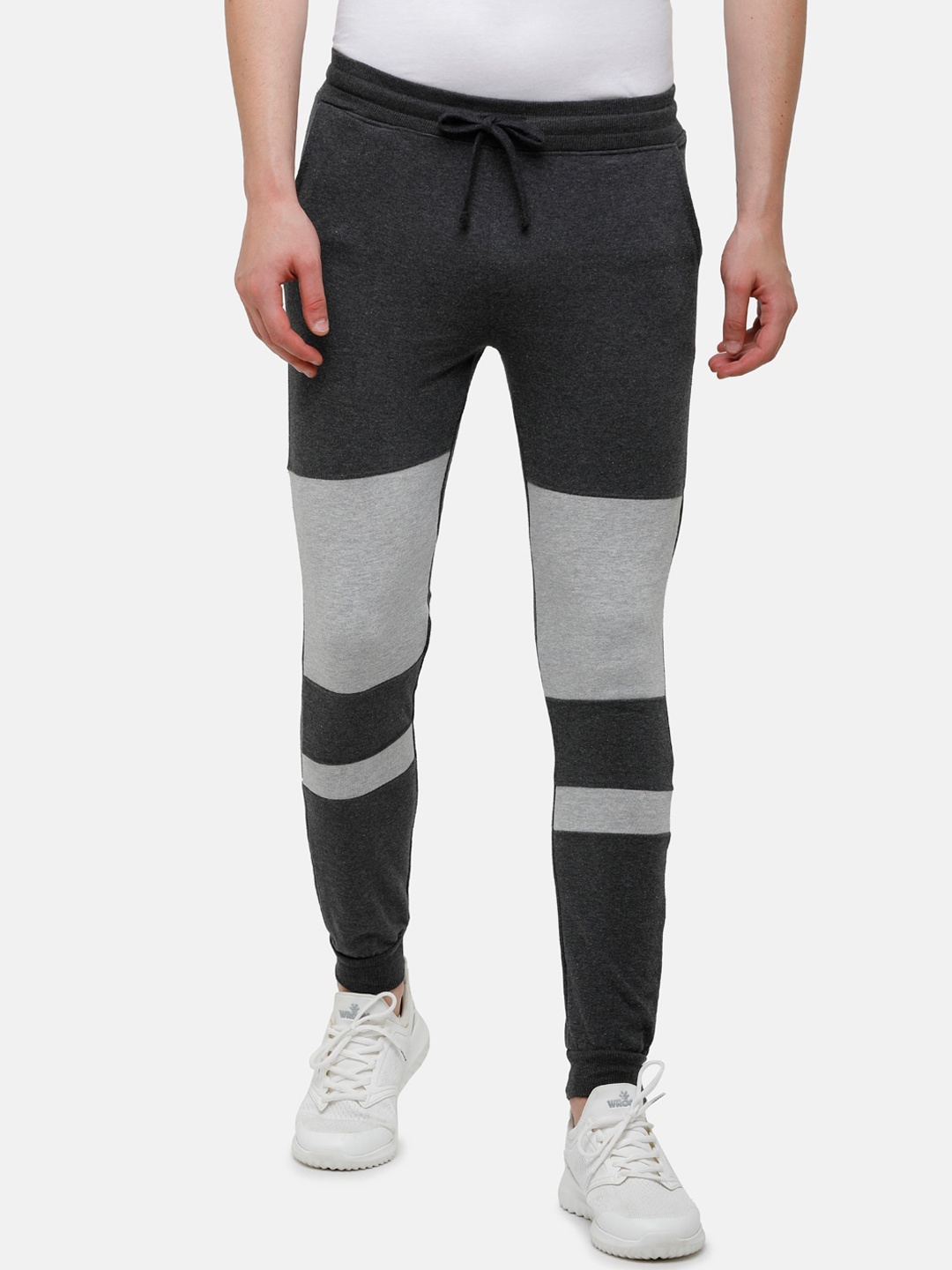 

MADSTO Men Grey Colourblocked Cotton Slim-Fit Joggers