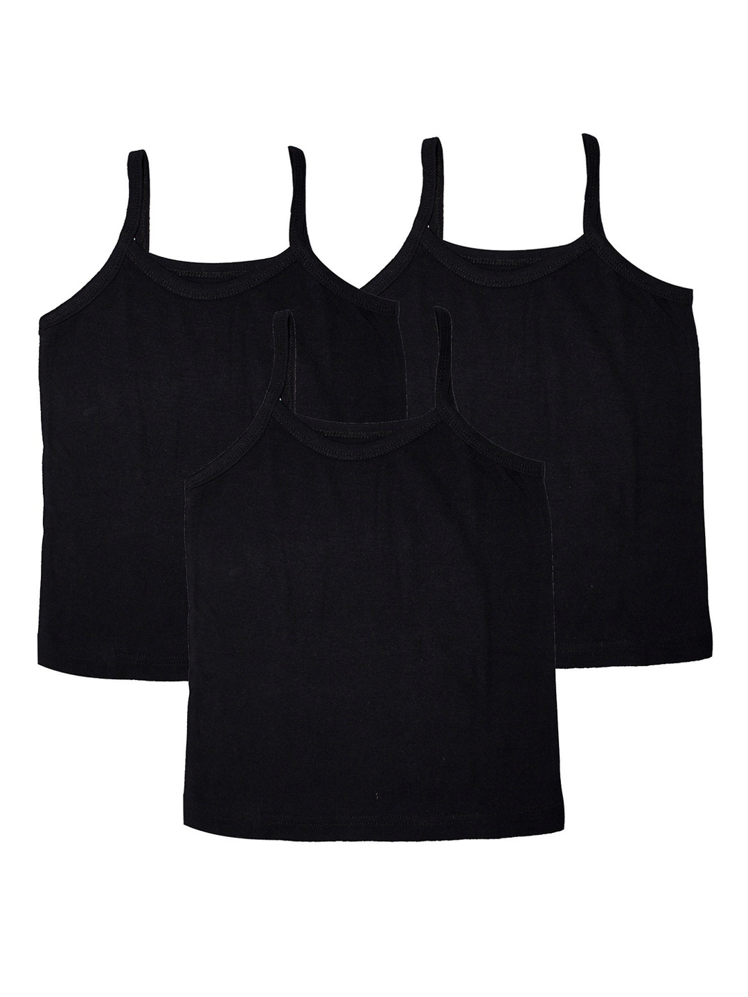

KiddoPanti Girls Pack Of 3 Solid Pure Cotton Camisoles, Black