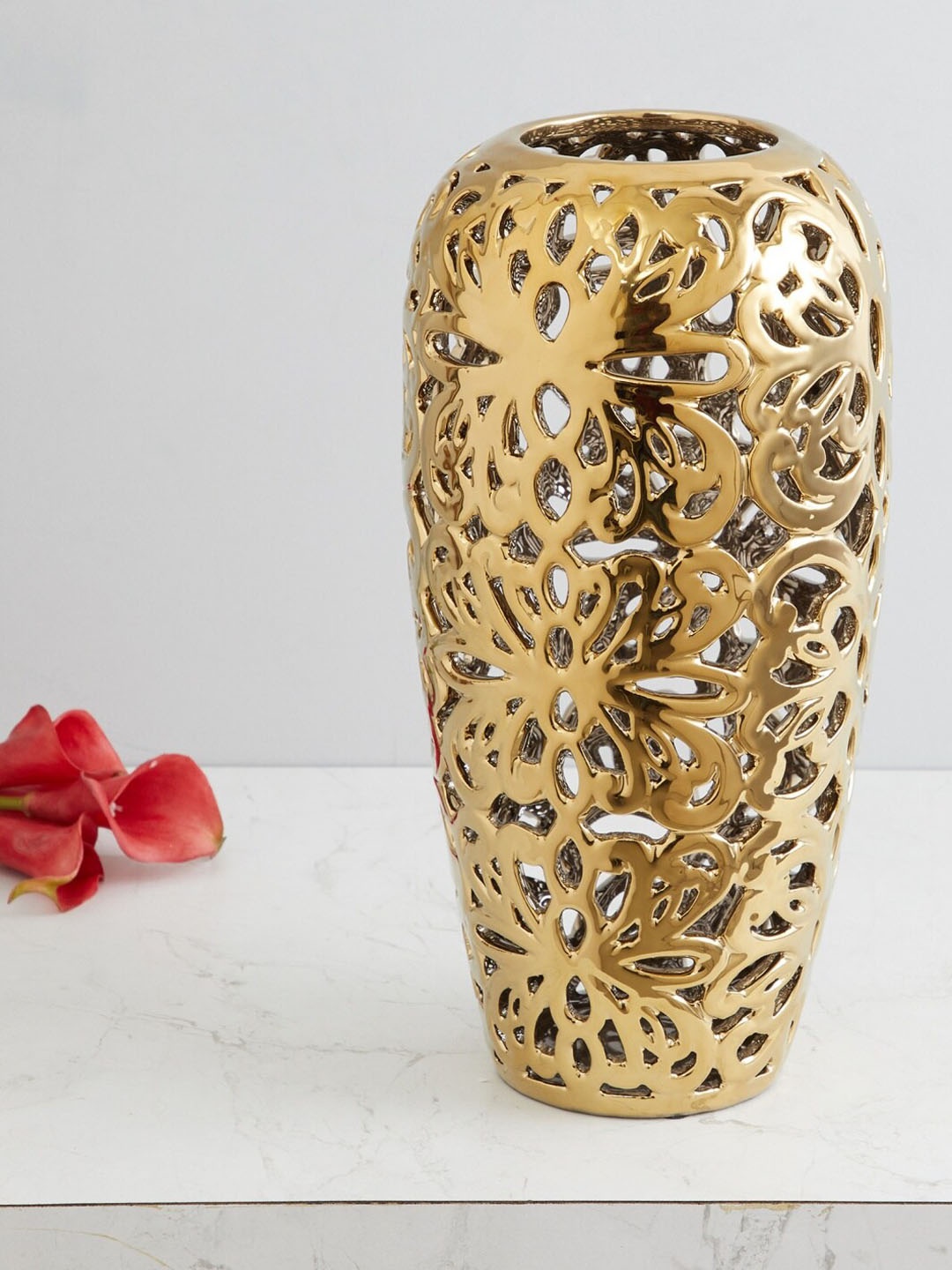 

Home Centre Gold-Toned Stellar Celestial Tall Carved Stoneware Vase