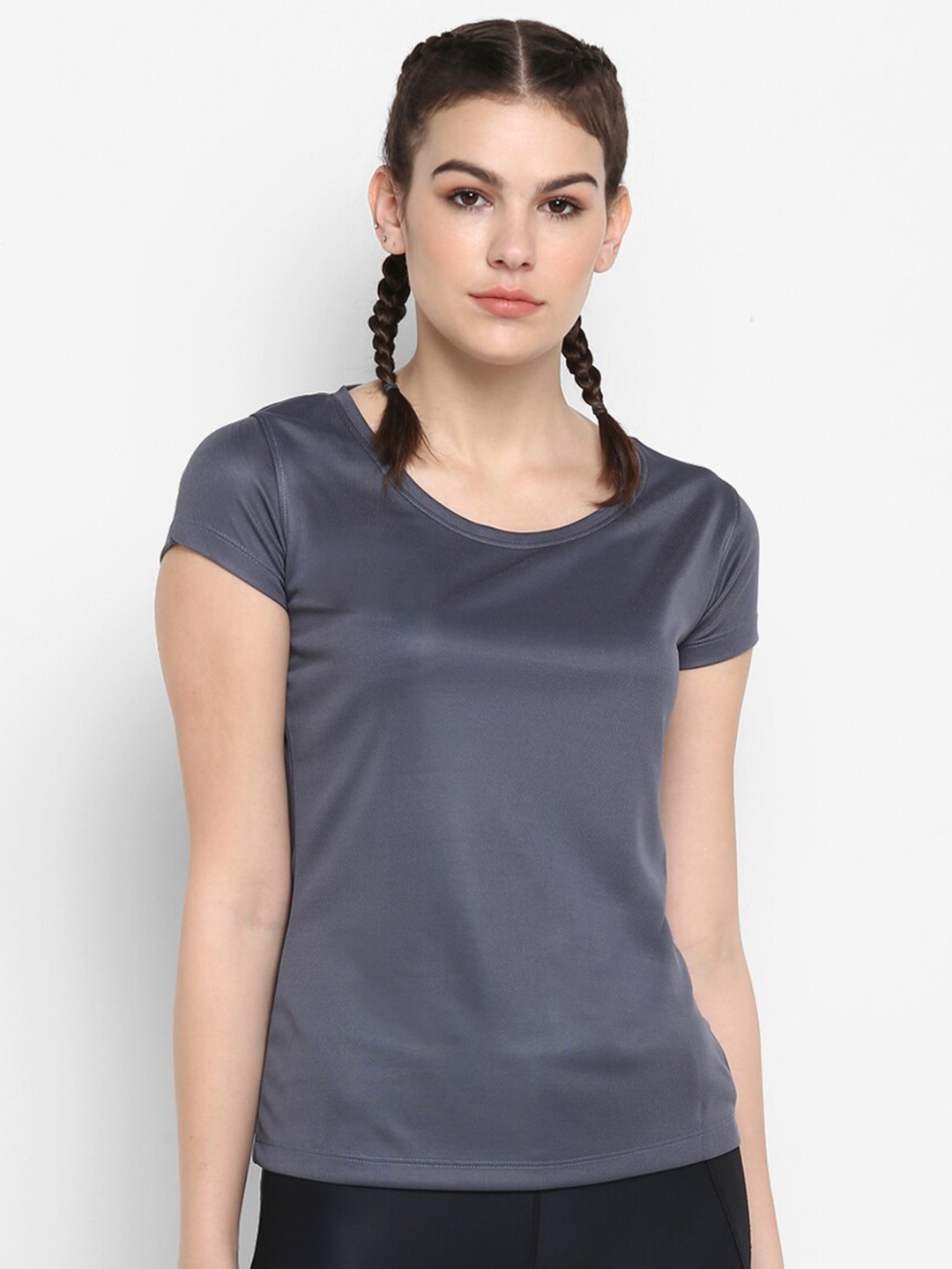 

ScoldMe Women Charcoal Grey Slim Fit T-shirt