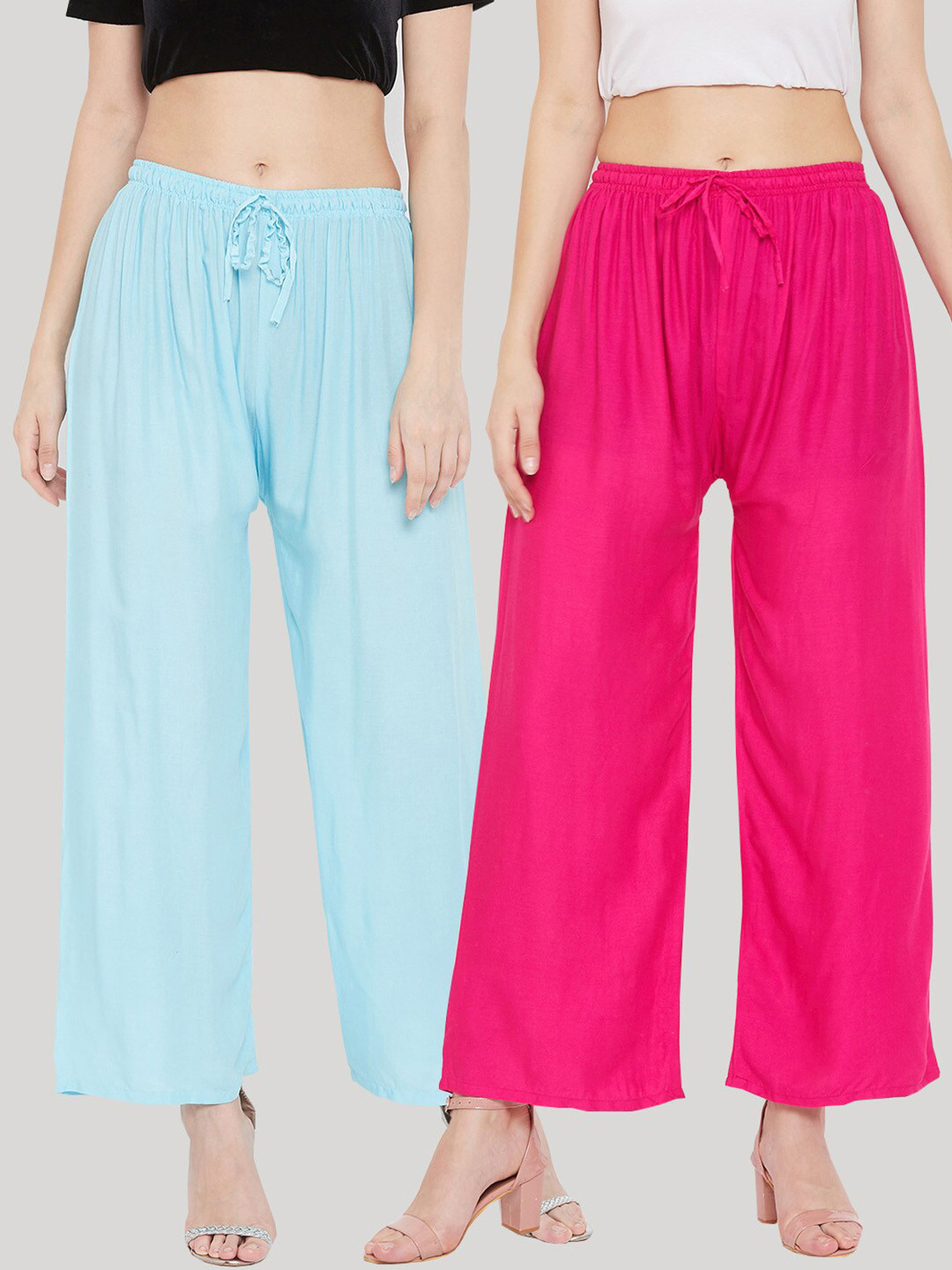 

Clora Creation Women Pink & Blue 2 Knitted Palazzos