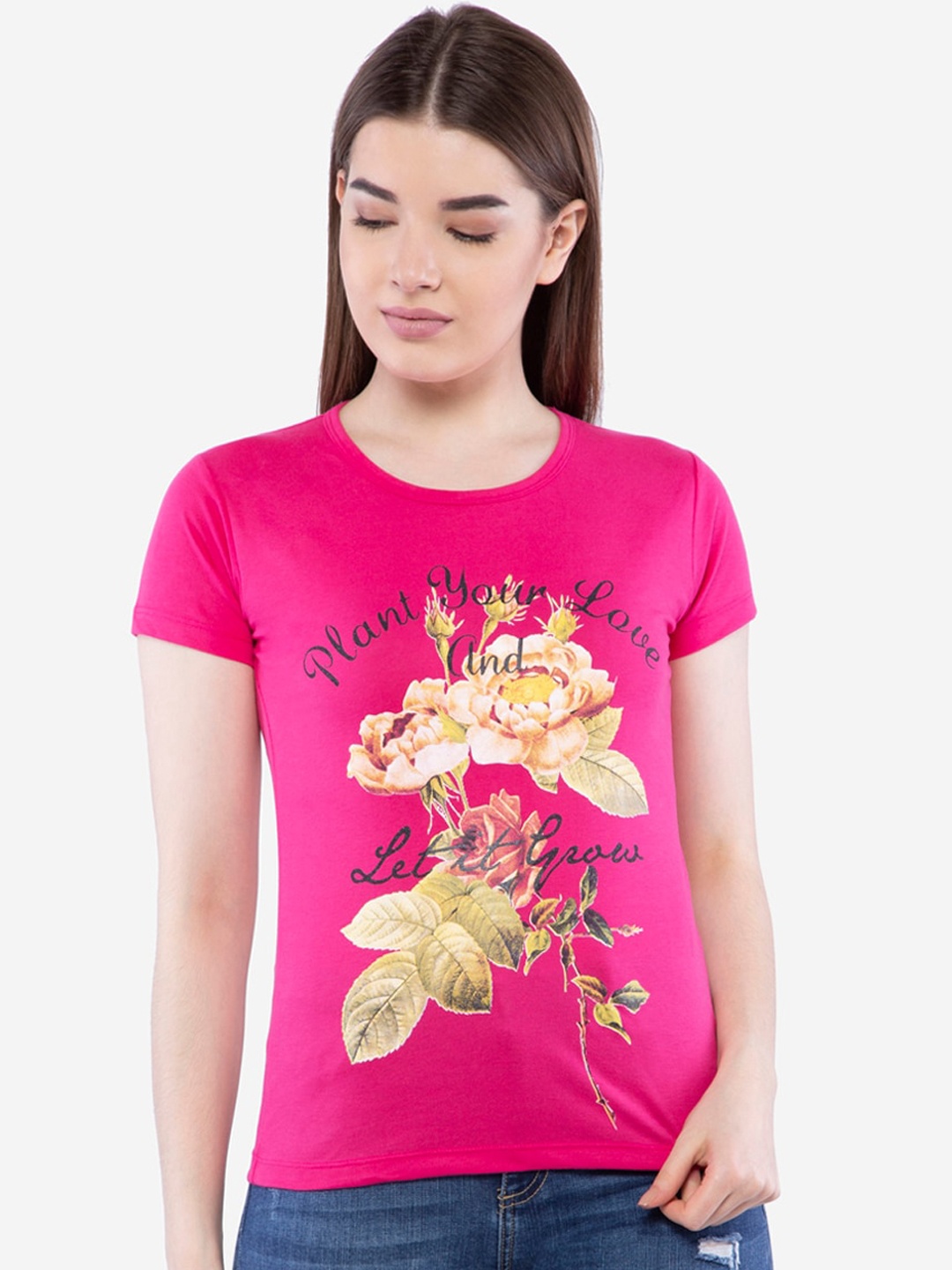 

NEVA Pink Cotton Floral Regular Top