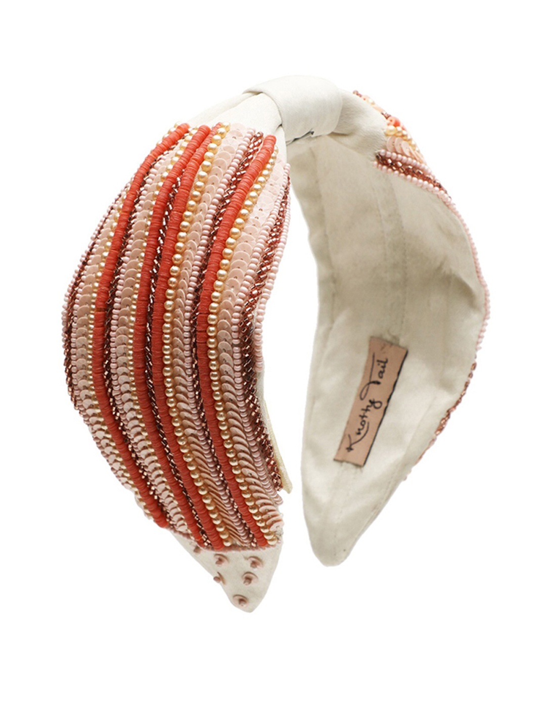 

Knotty Tail Women's Matte Finish Georgette Handmade Hair Head Band, Peach