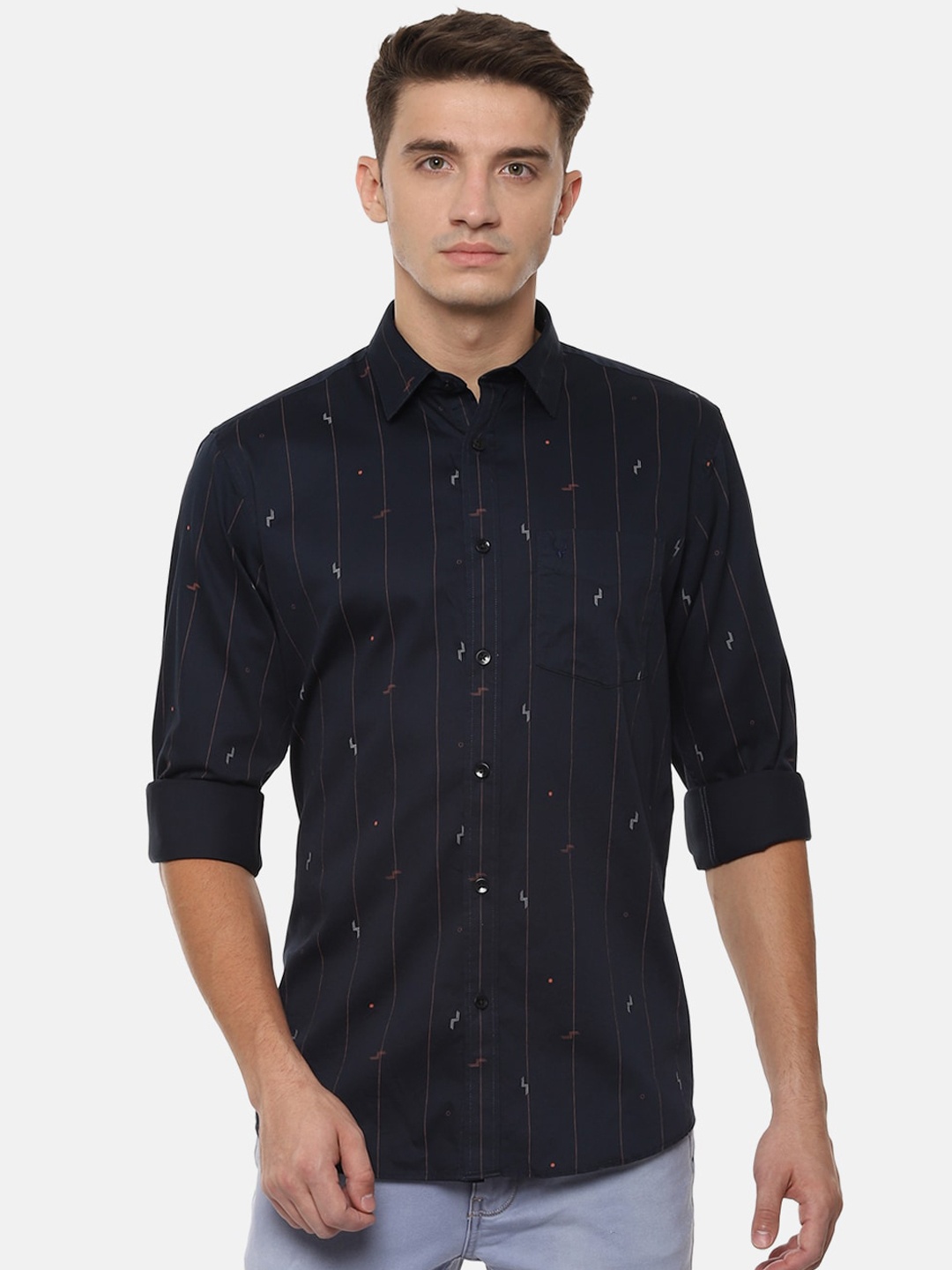 

Allen Solly Men Navy Blue Slim Fit Striped Casual Shirt