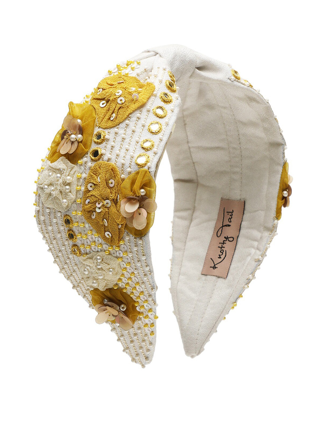 

Knotty Tail Women's Matte Finish Georgette Handmade Hair Head Band, Cream