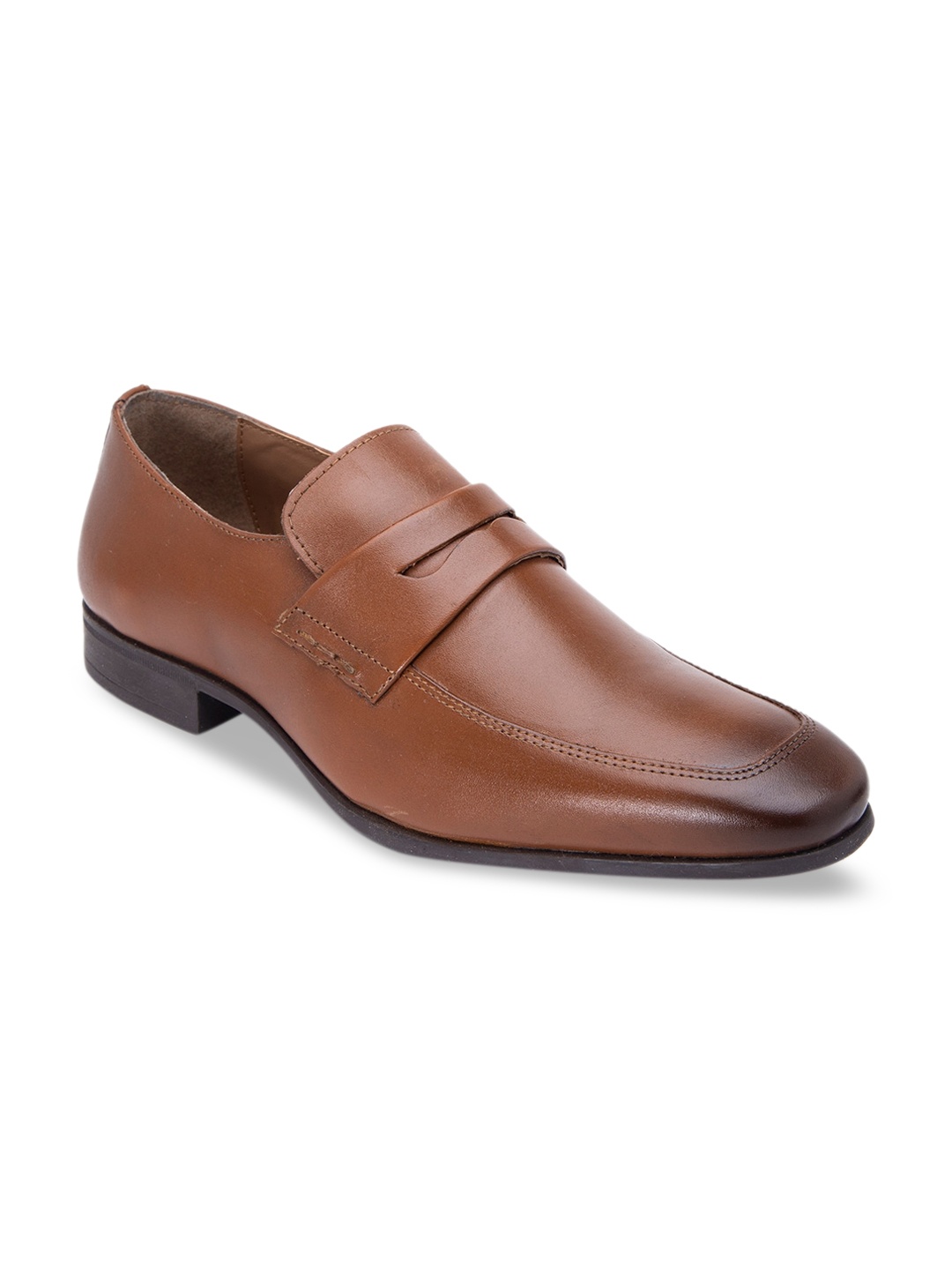 

Allen Cooper Men Brown Solid Genuine Leather Formal Slip-Ons