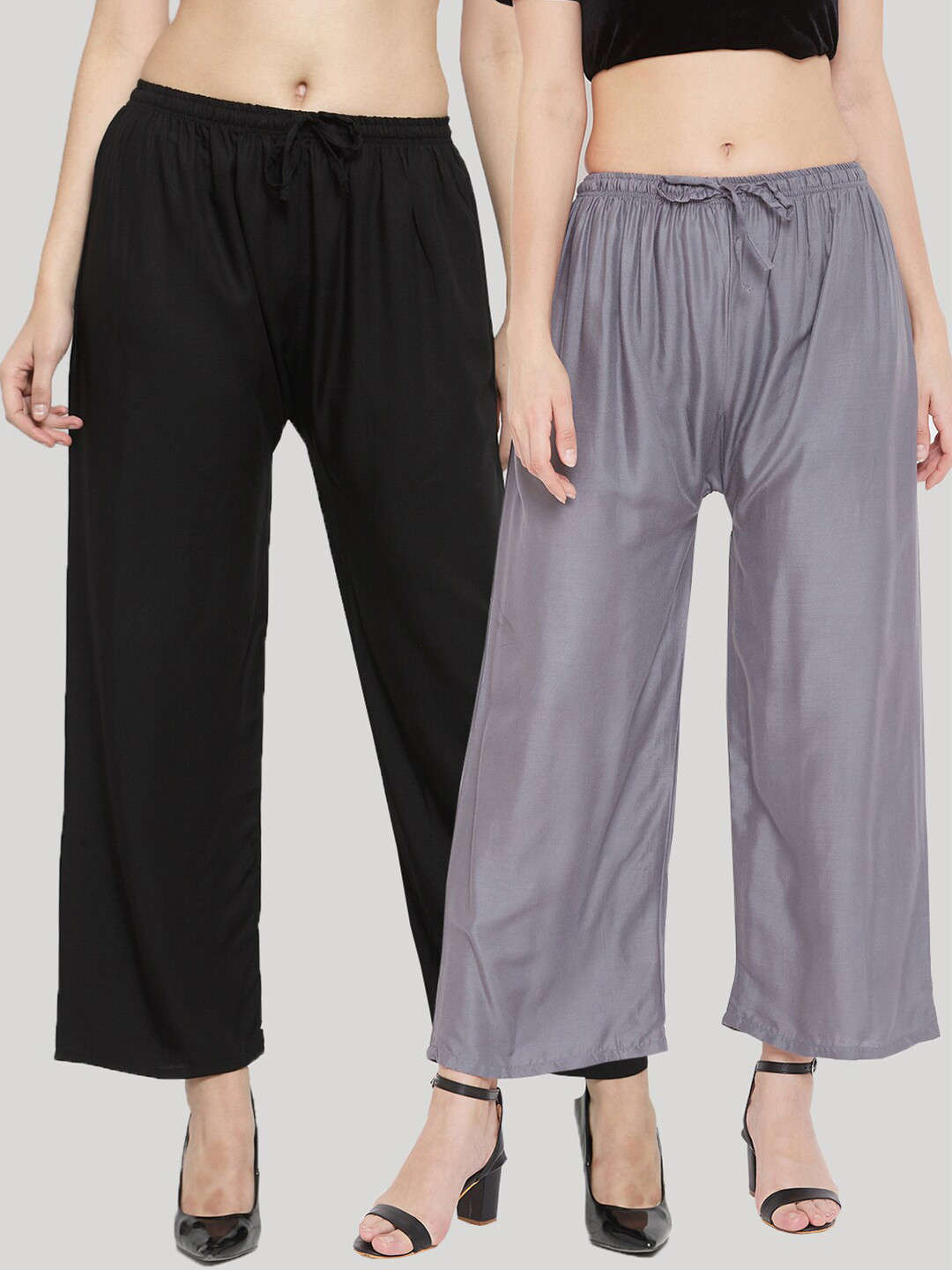 

Clora Creation Women Pack of 2 Grey & Black Knitted Palazzos