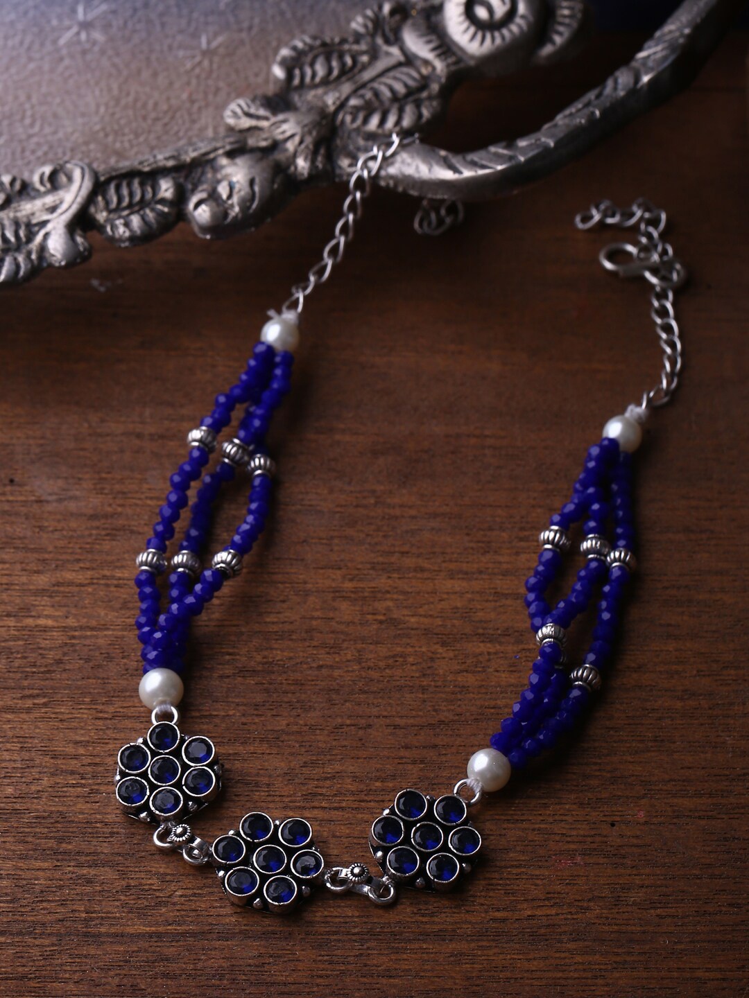 

Shoshaa Silver-Plated & Blue Oxidised Necklace