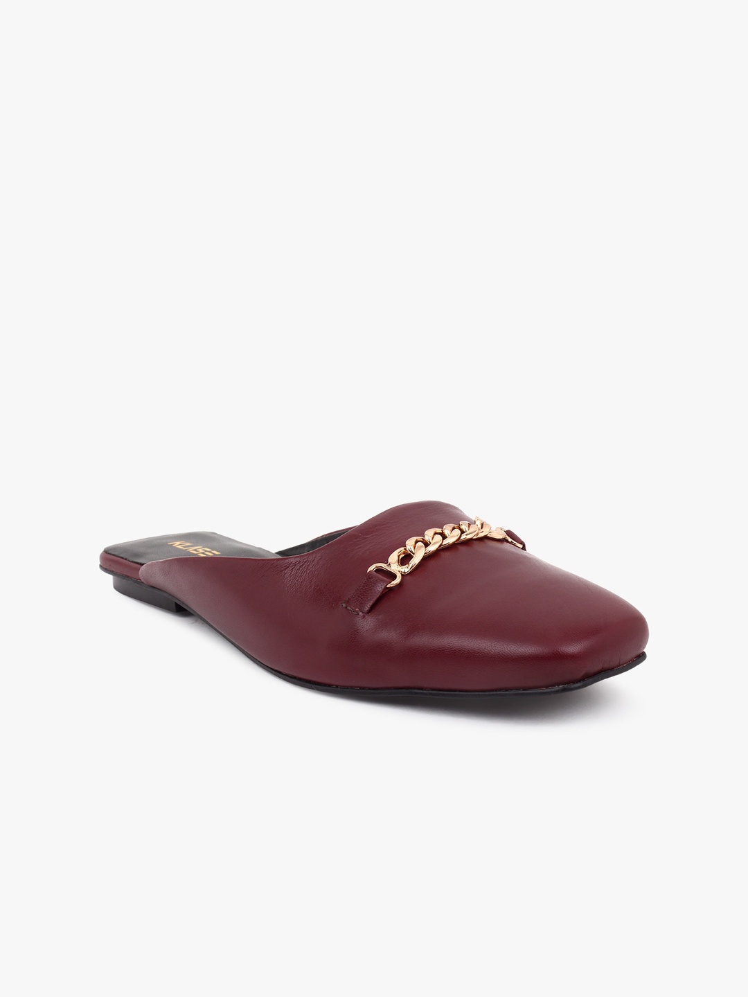 

KLASE Women Burgundy Solid Leather Mules with Embellished Detail