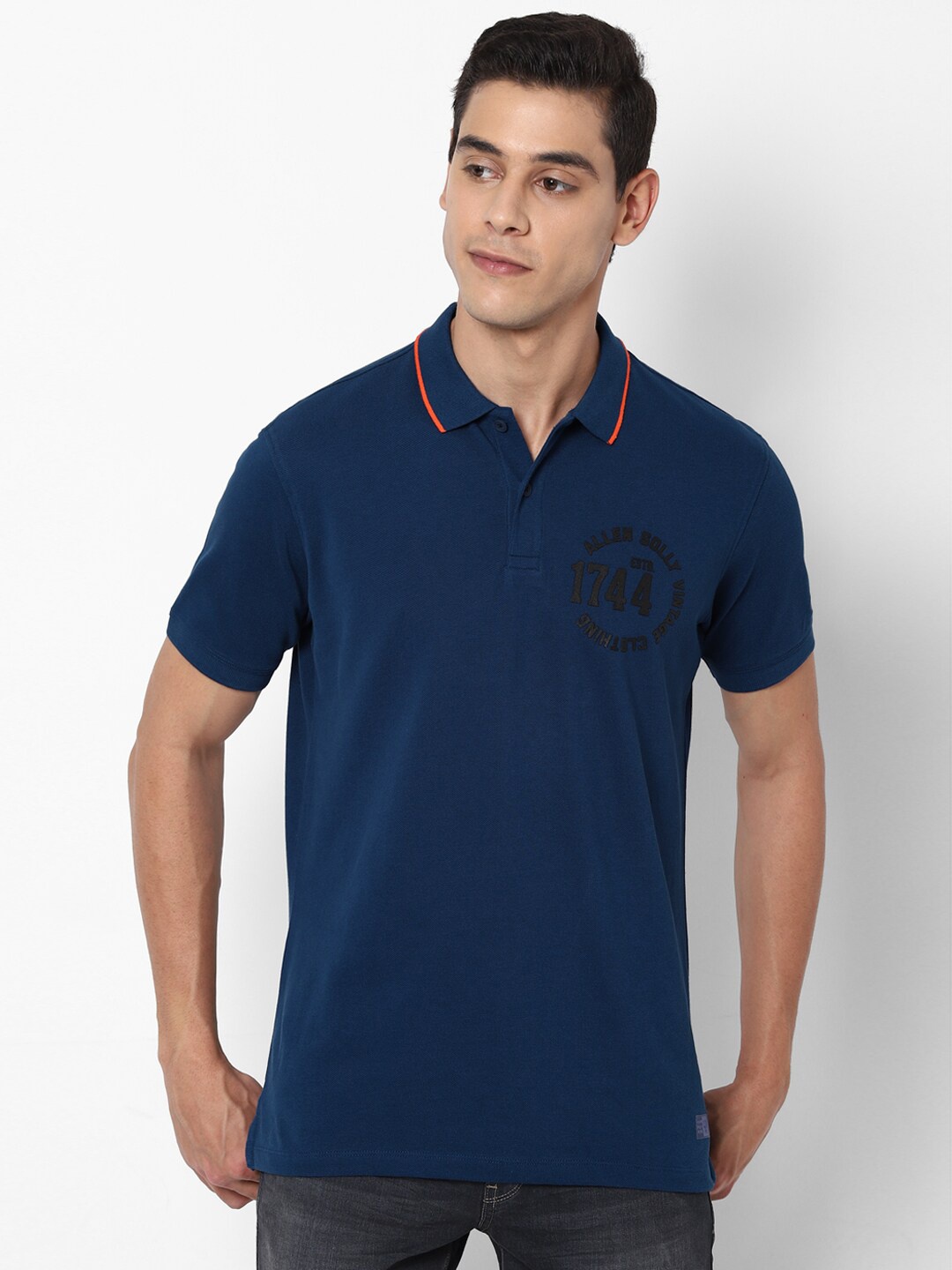 Allen Solly Sport Men Navy Blue Solid Polo Collar T-shirt