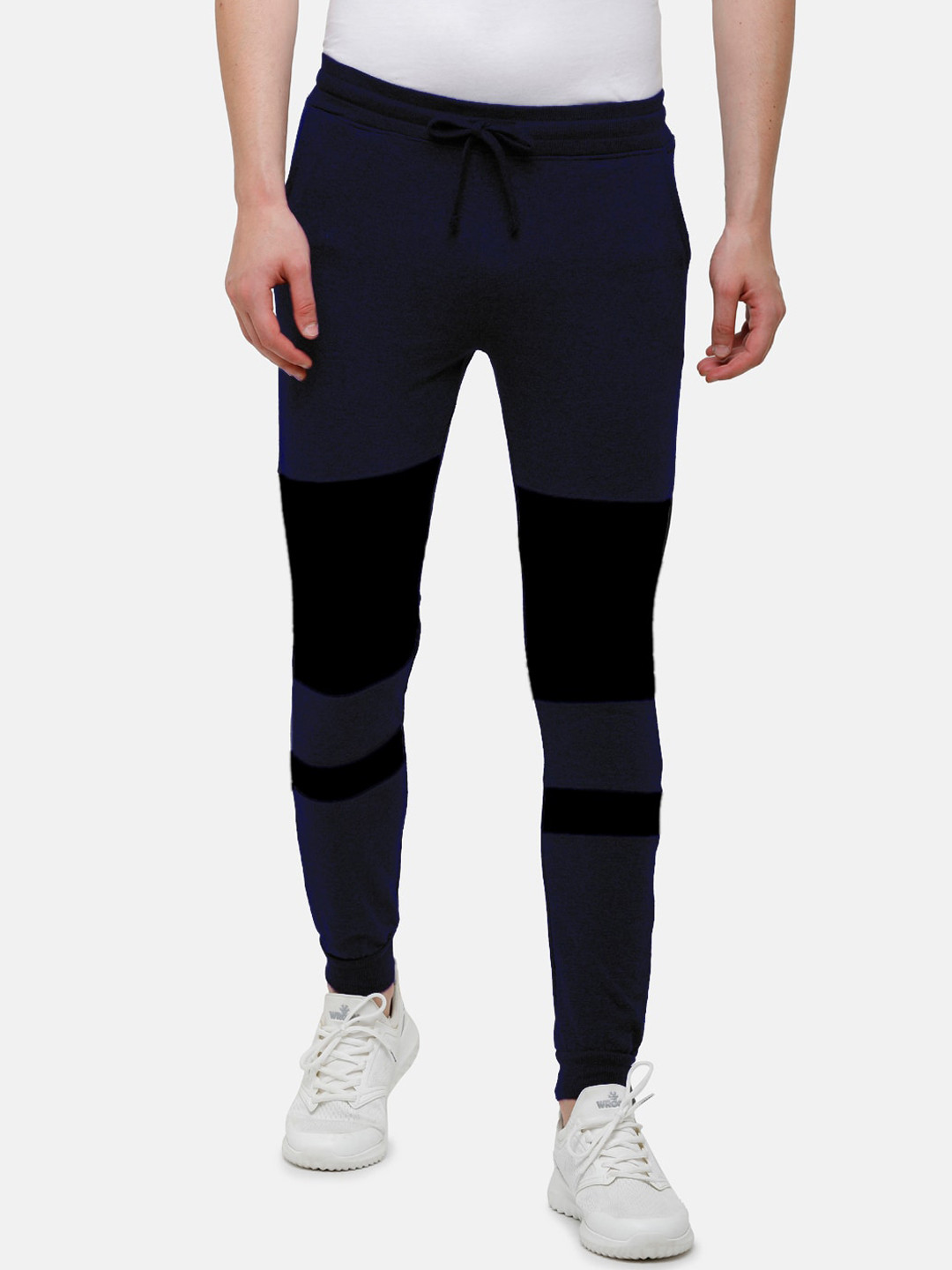 

MADSTO Men Navy-Blue & Black Colourblocked Joggers