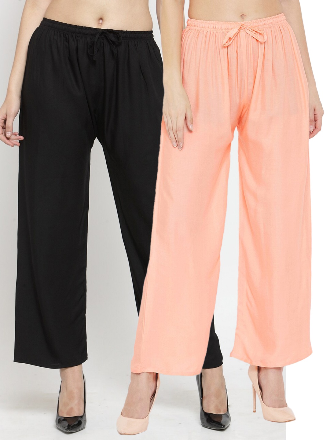 

Clora Creation Women Black & Peach Pack Of 2 Knitted Palazzos