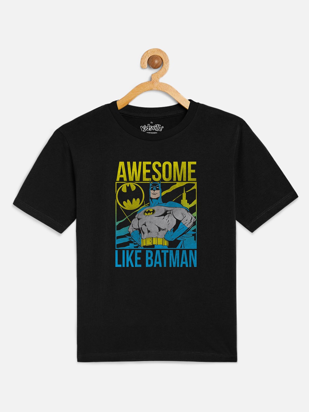

Kids Ville Boys Black Batman Printed Round Neck Tshirt