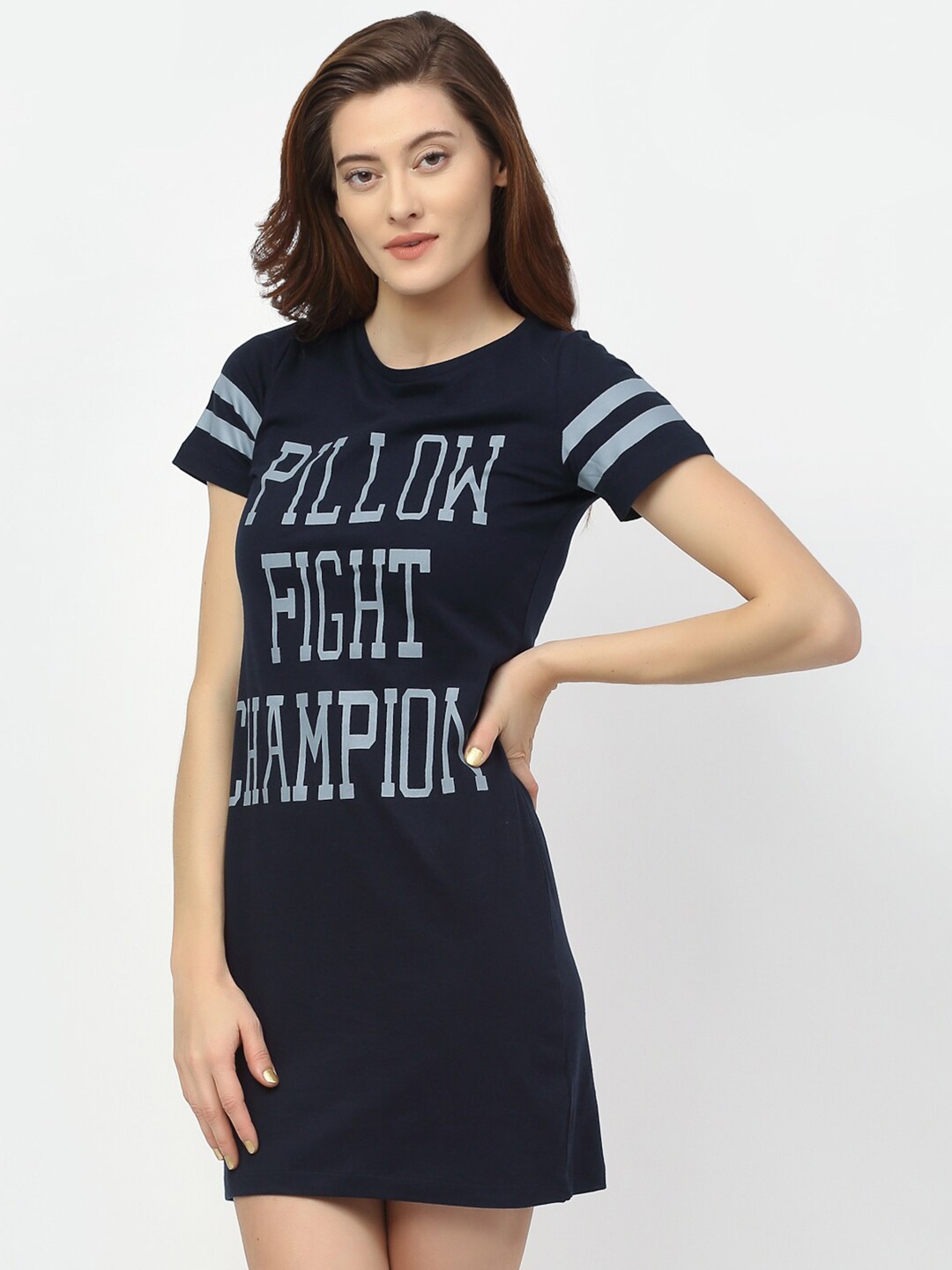 

Rigo Women Navy Blue Printed Cotton Nightdress