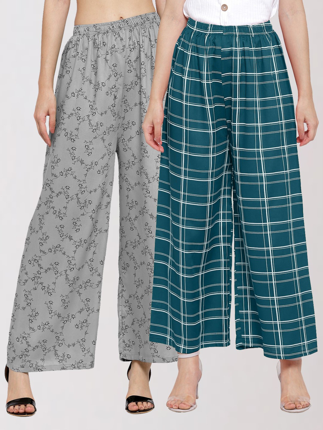 

KLOTTHE Women Set Of 2 Teal & Grey Printed Palazzos