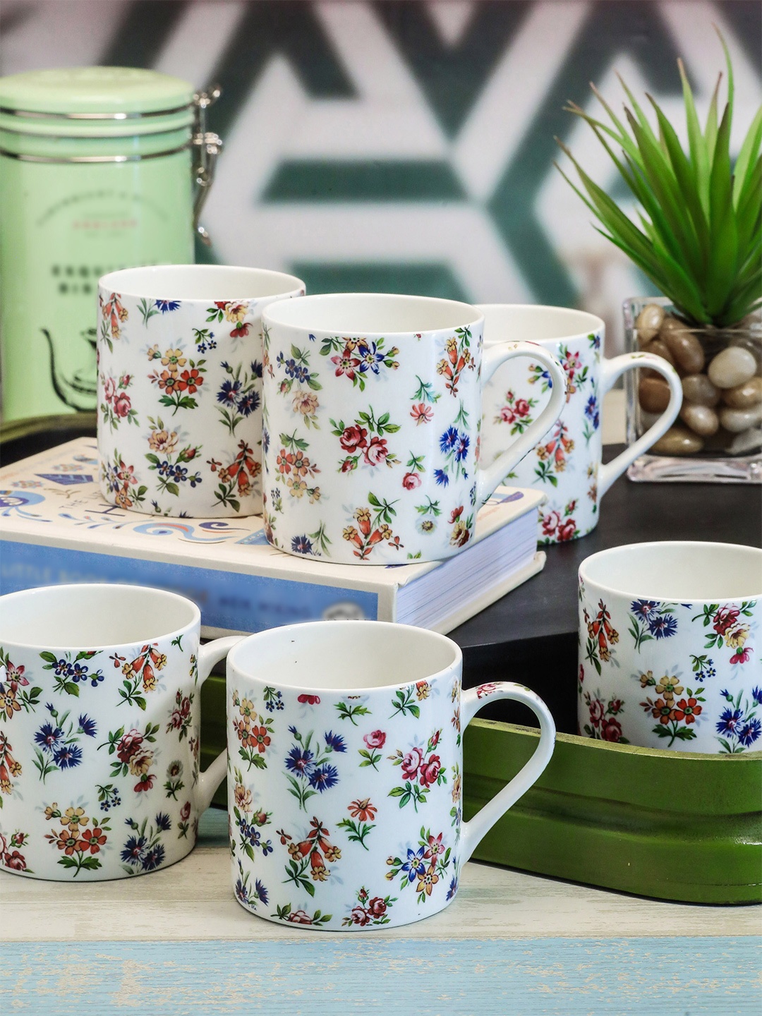

GOODHOMES White Set Of 6 Printed Bone China Coffee Mugs