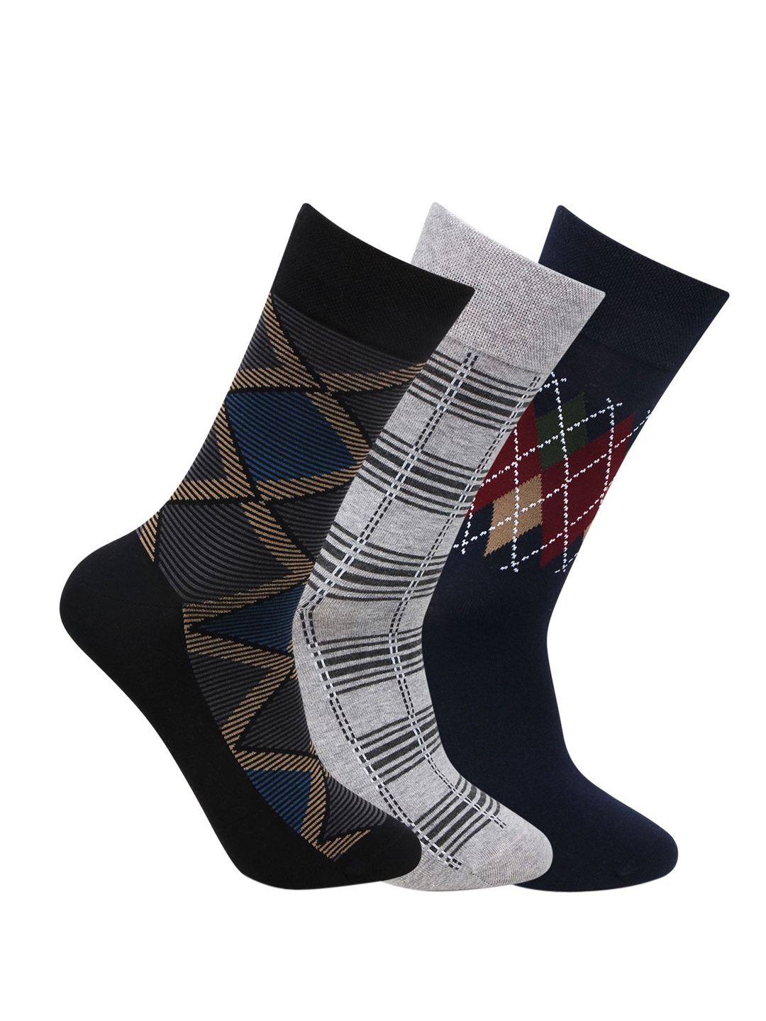 Bonjour Men Pack Of 3 Assorted Calf-Length Socks