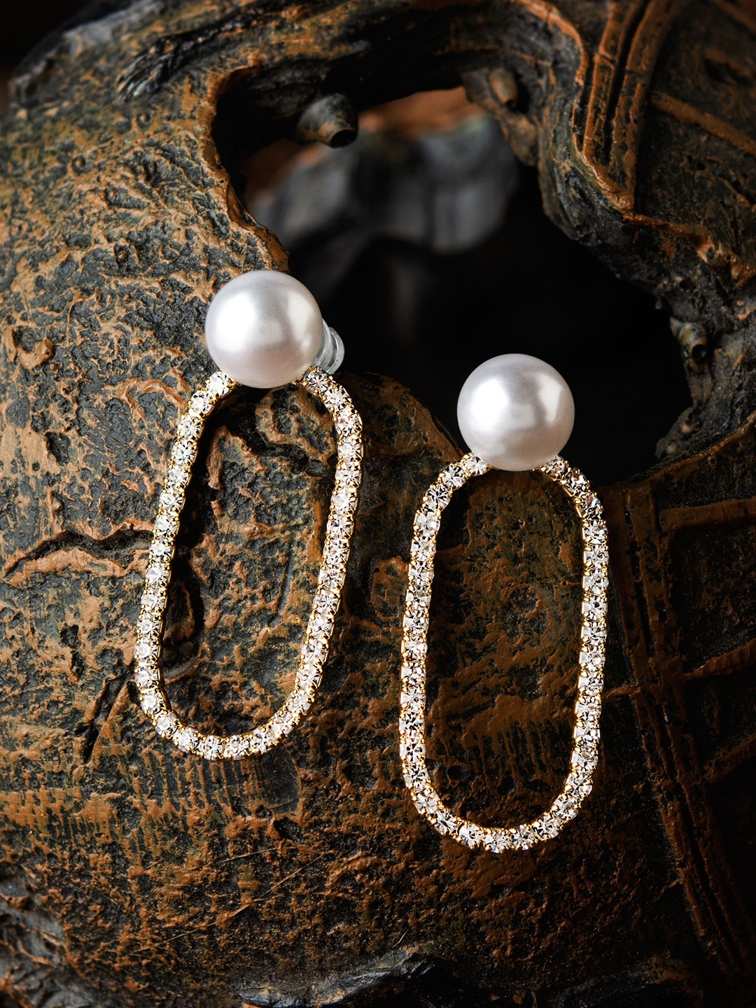 

E2O Gold & White Contemporary Drop Earrings