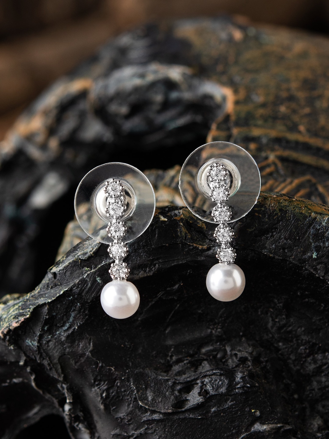 E2O Silver & White Contemporary Drop Earrings