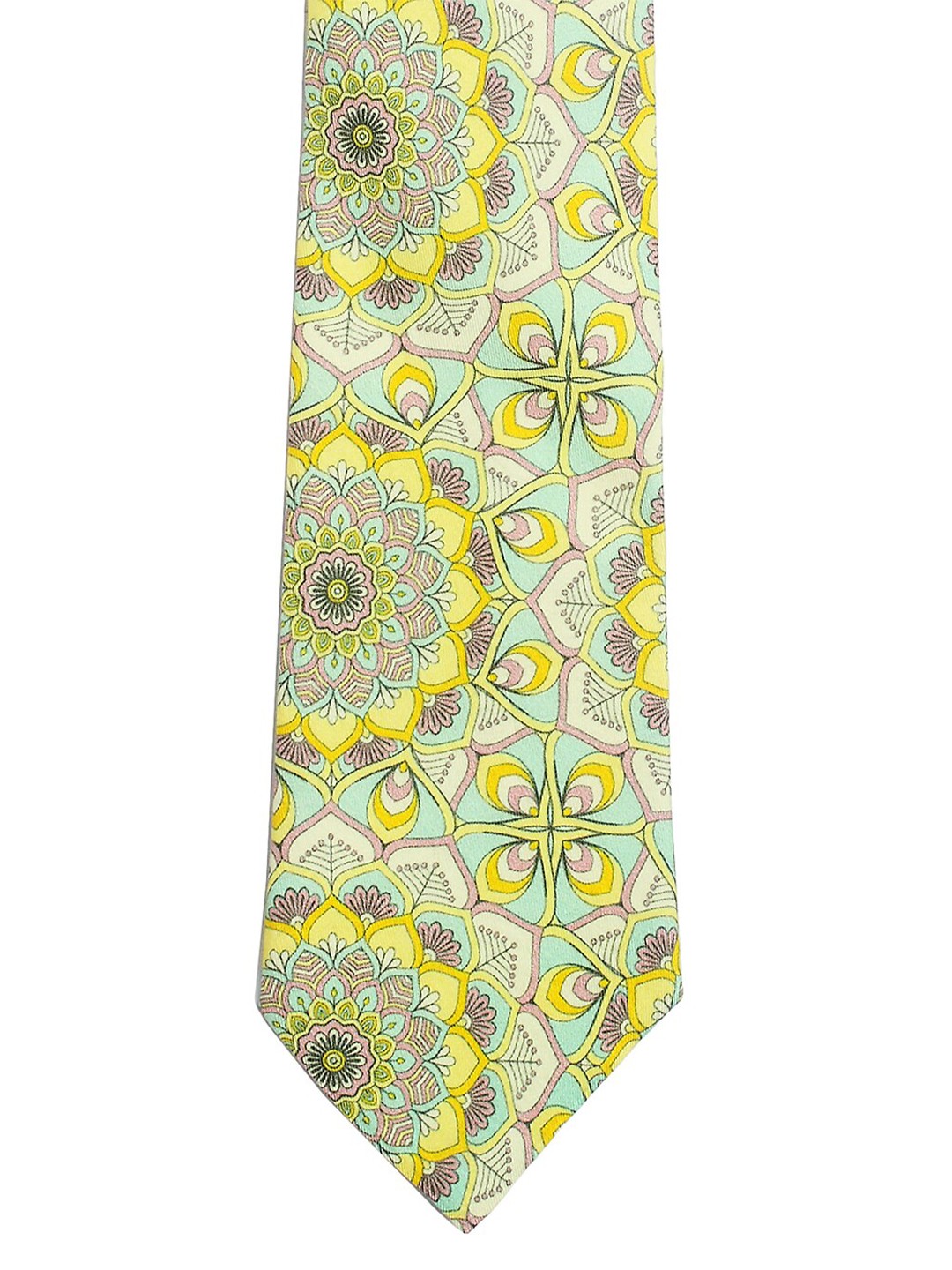 

CHOKORE Men Sea Green & Yellow Printed Broad Silk Tie