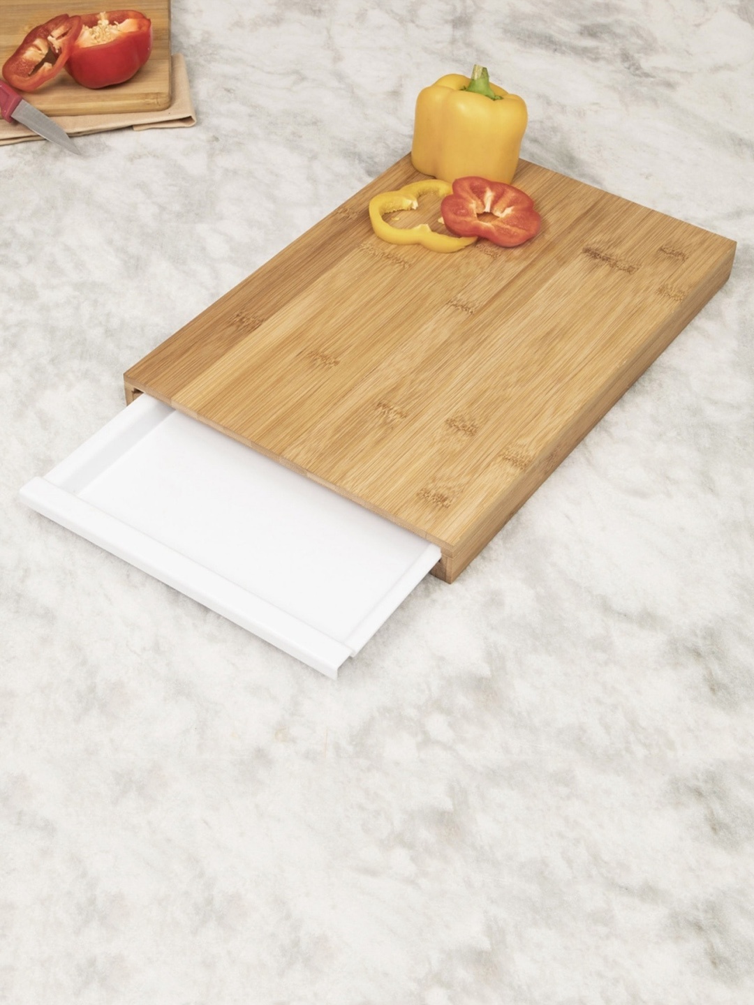 Home Centre Beige Solid Bamboo Cutting Board With Tray