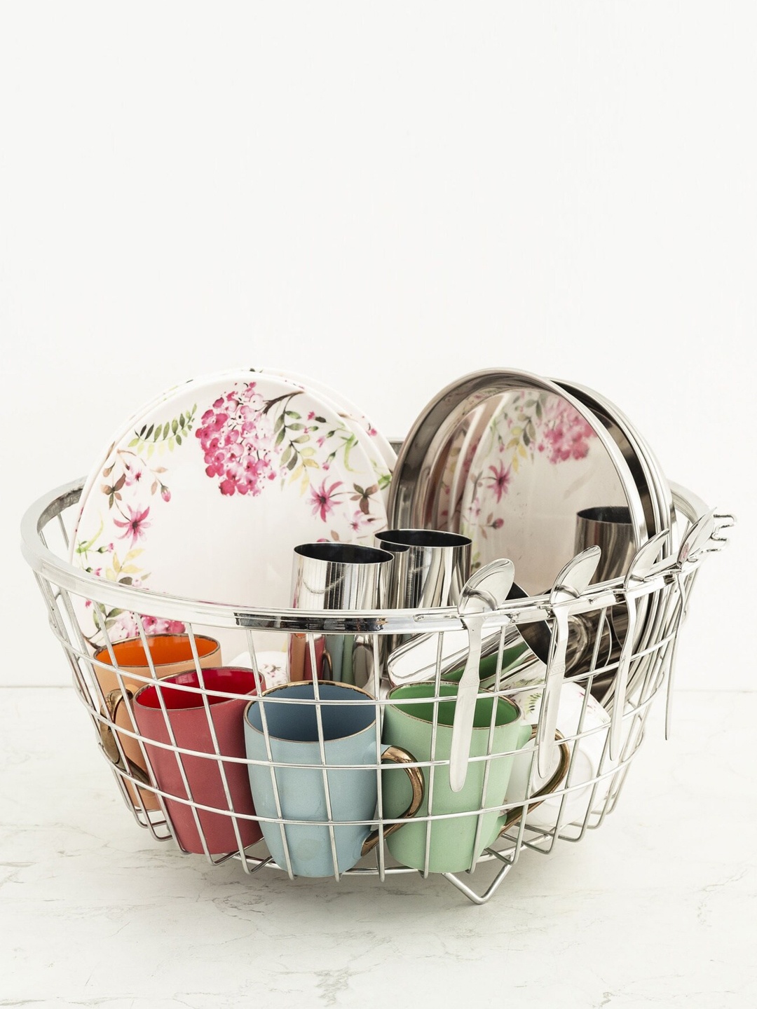 

Home Centre Silver-Colored Solid Round Stainless Steel Dish Drying Basket