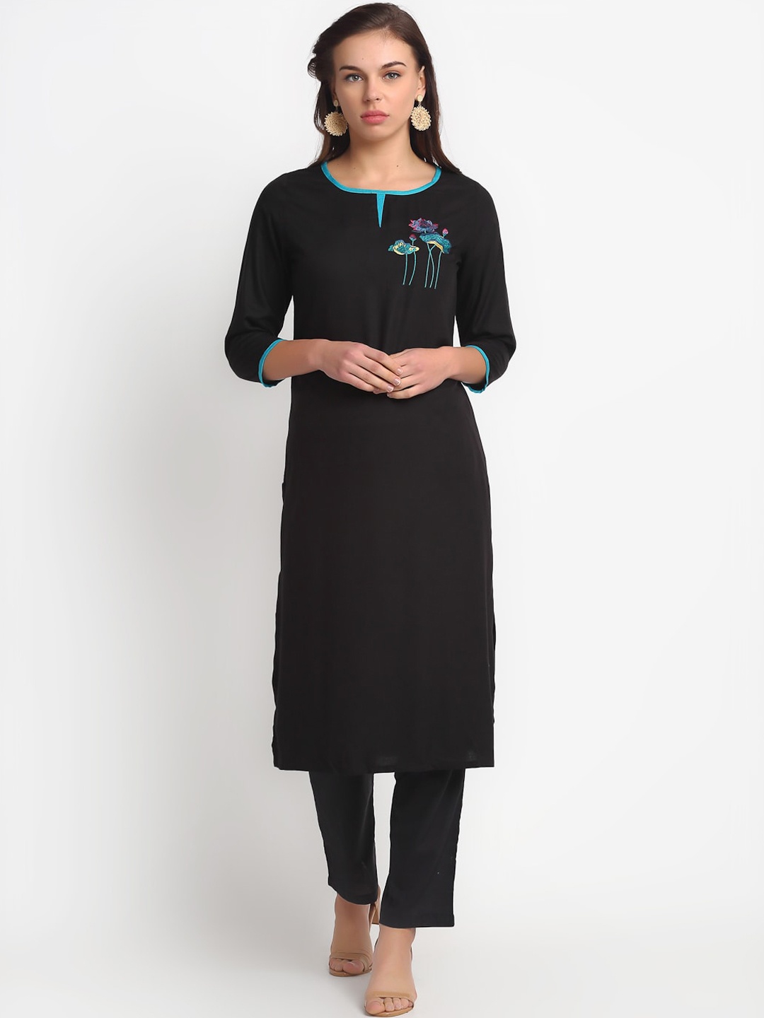 

REME Women Black Embroidered Detail Kurta