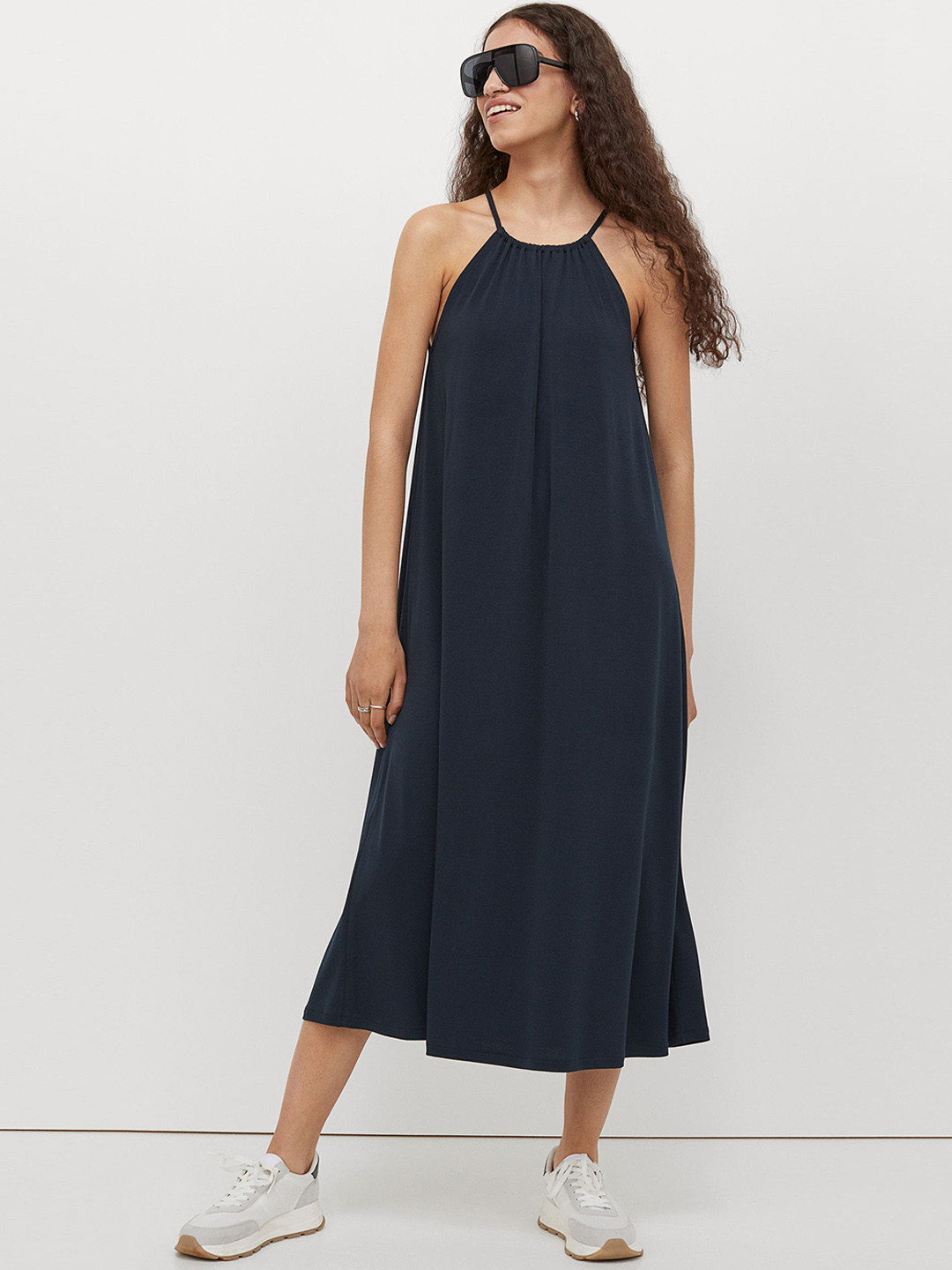 

H&M Women Navy Blue Long Jersey Dress