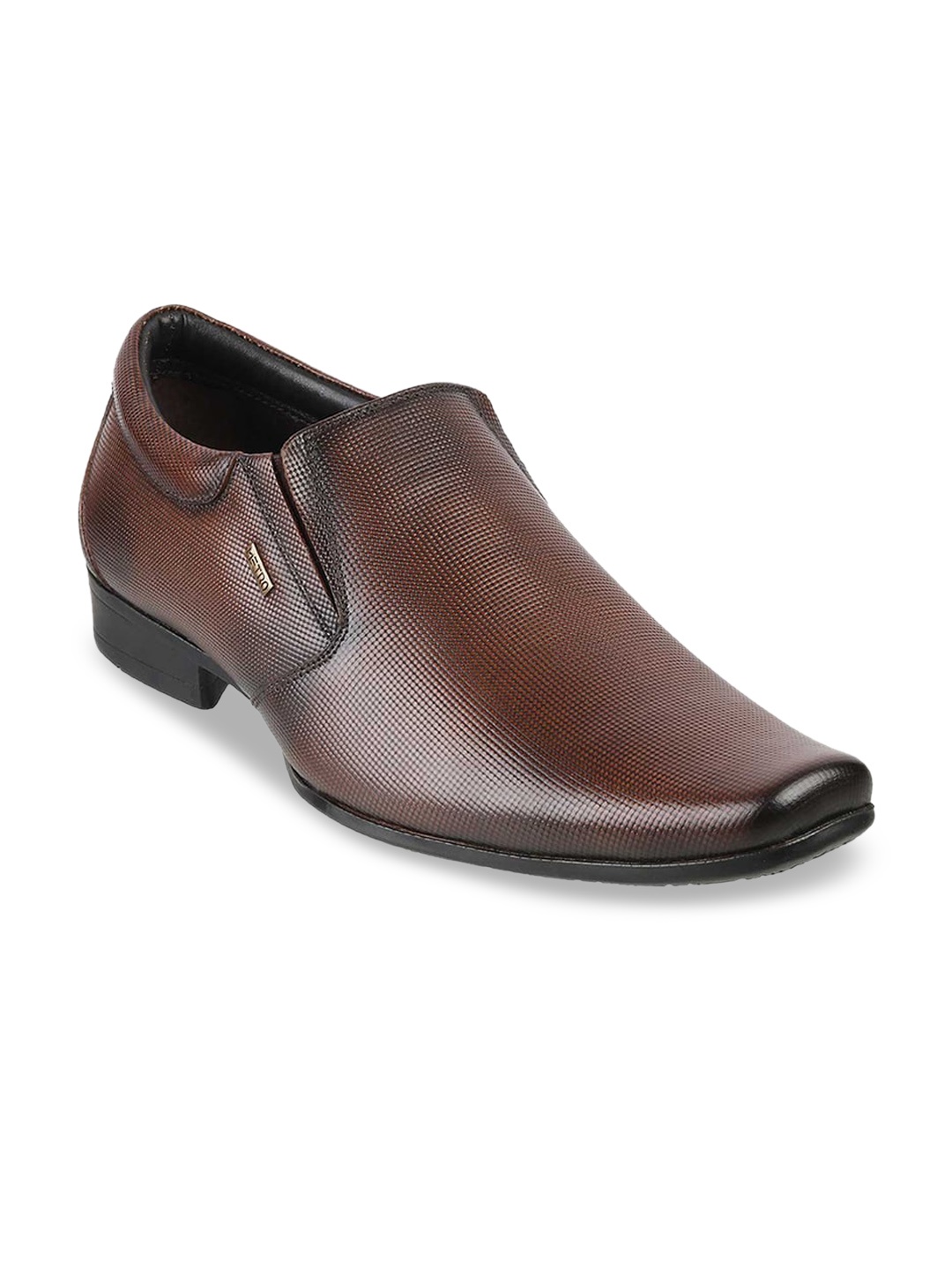 

Metro Men Brown Textured Leather Formal Slip-Ons
