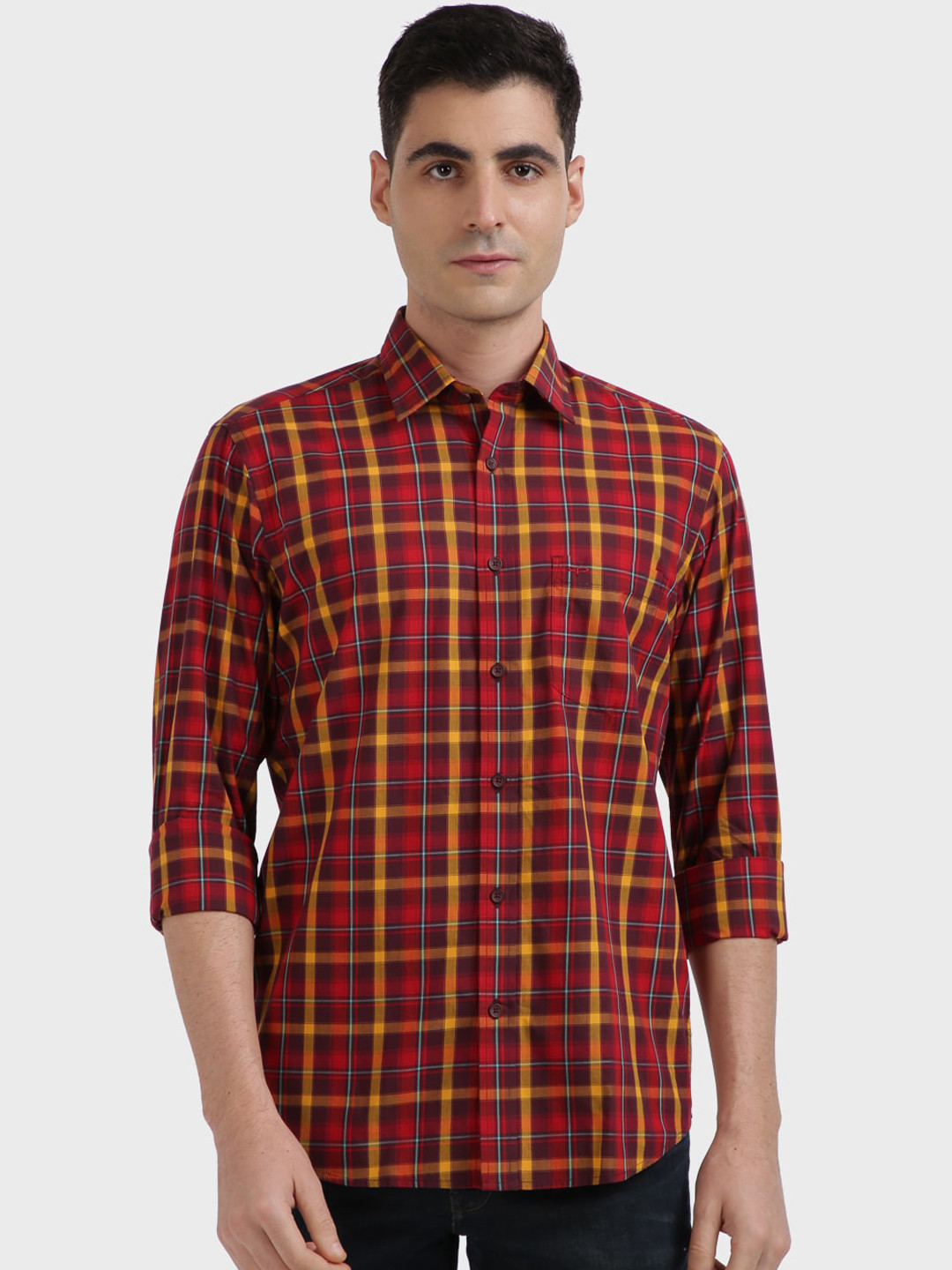 

ColorPlus Men Red Tailored Fit Checked Casual Shirt