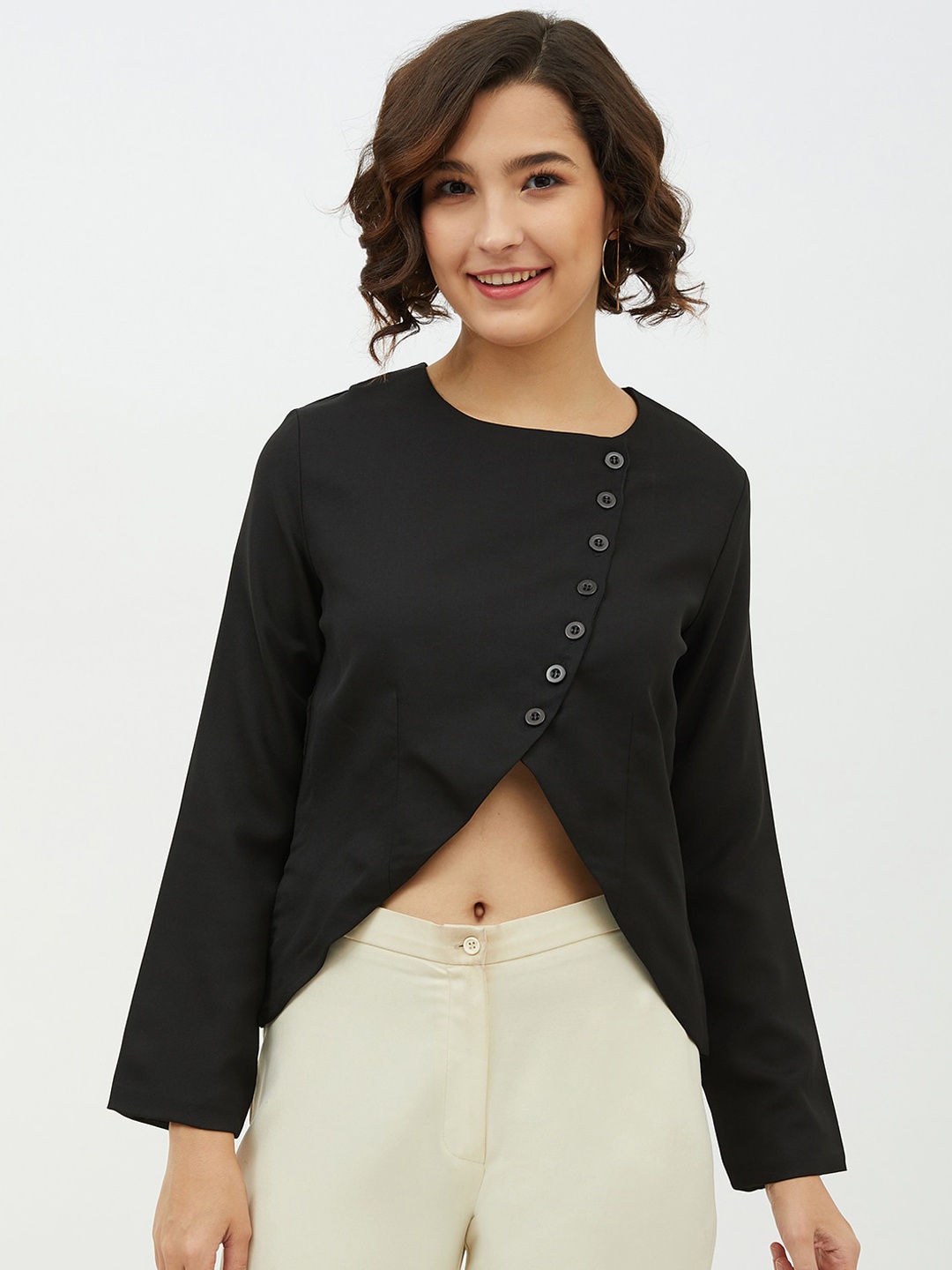 

StyleStone Women Black Crepe Regular Crop Top